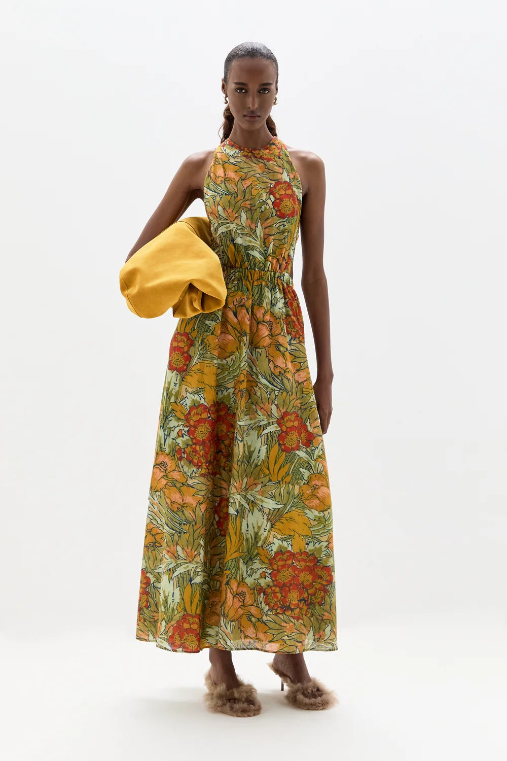 Eliana Cross Back Maxi Dress in Aliera Floral Mint