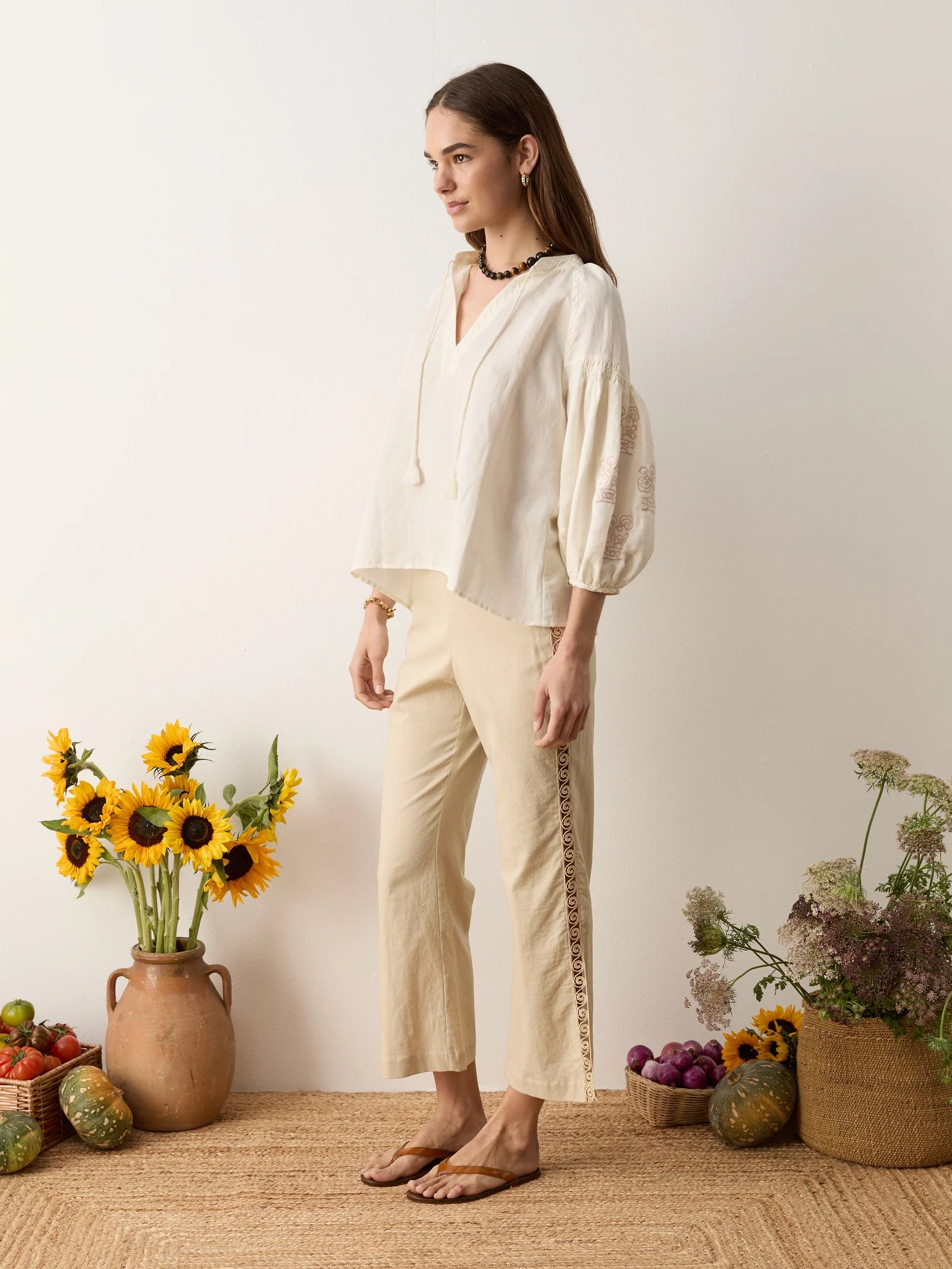 Malissa Embroidered Blouse in Creme