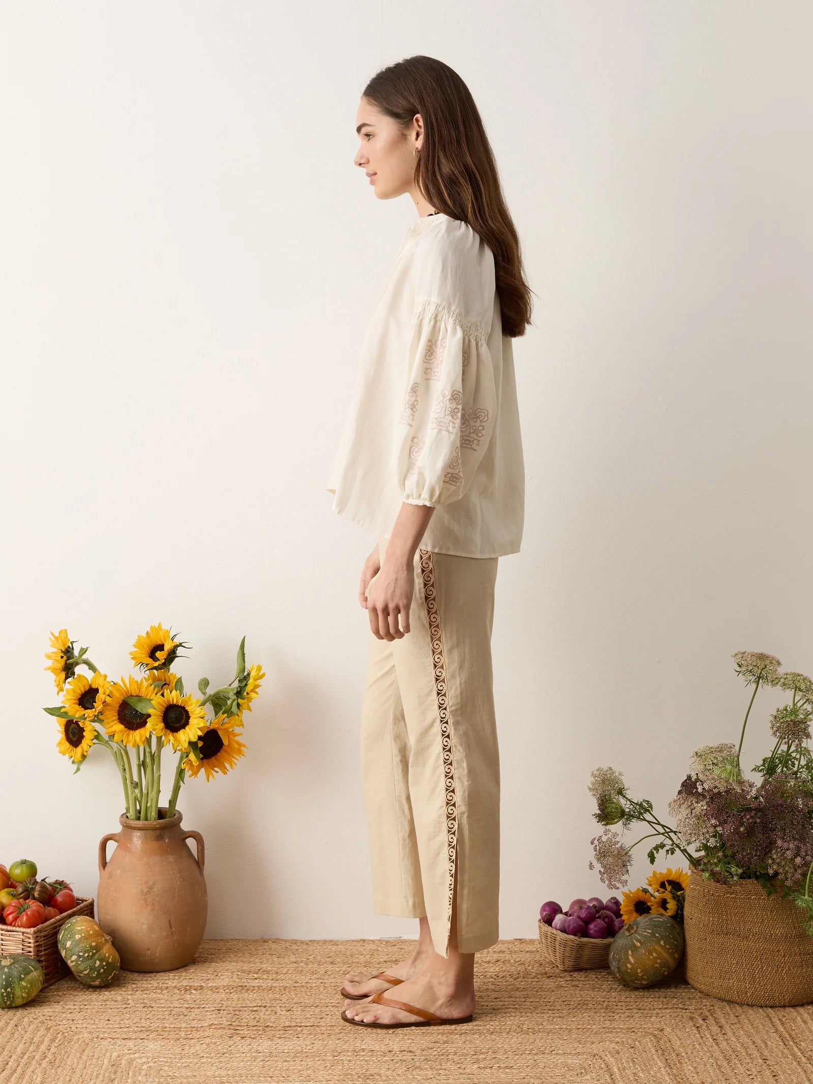 Malissa Embroidered Blouse in Creme