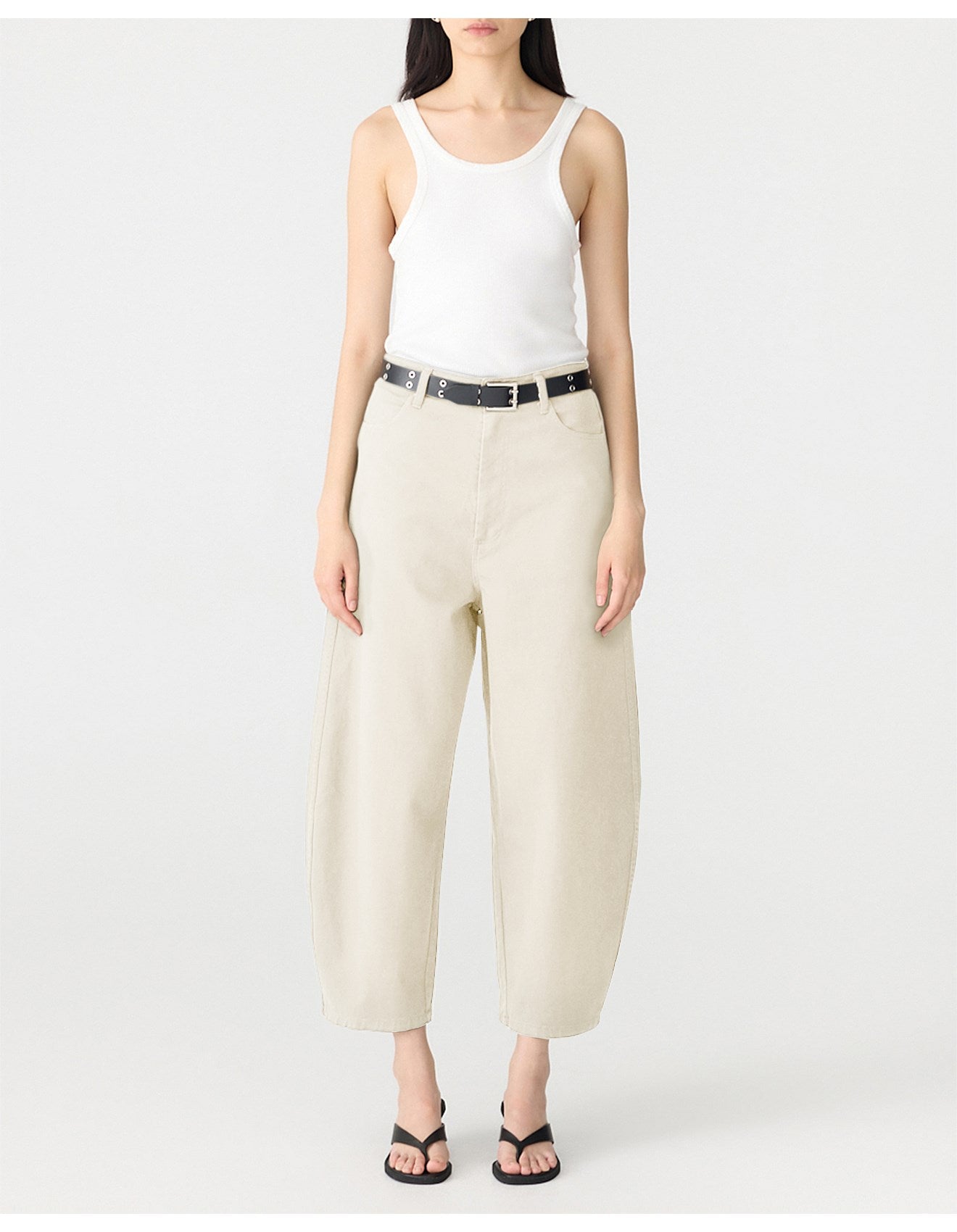 Cotton Twill Barrel Leg Pant in Ecru