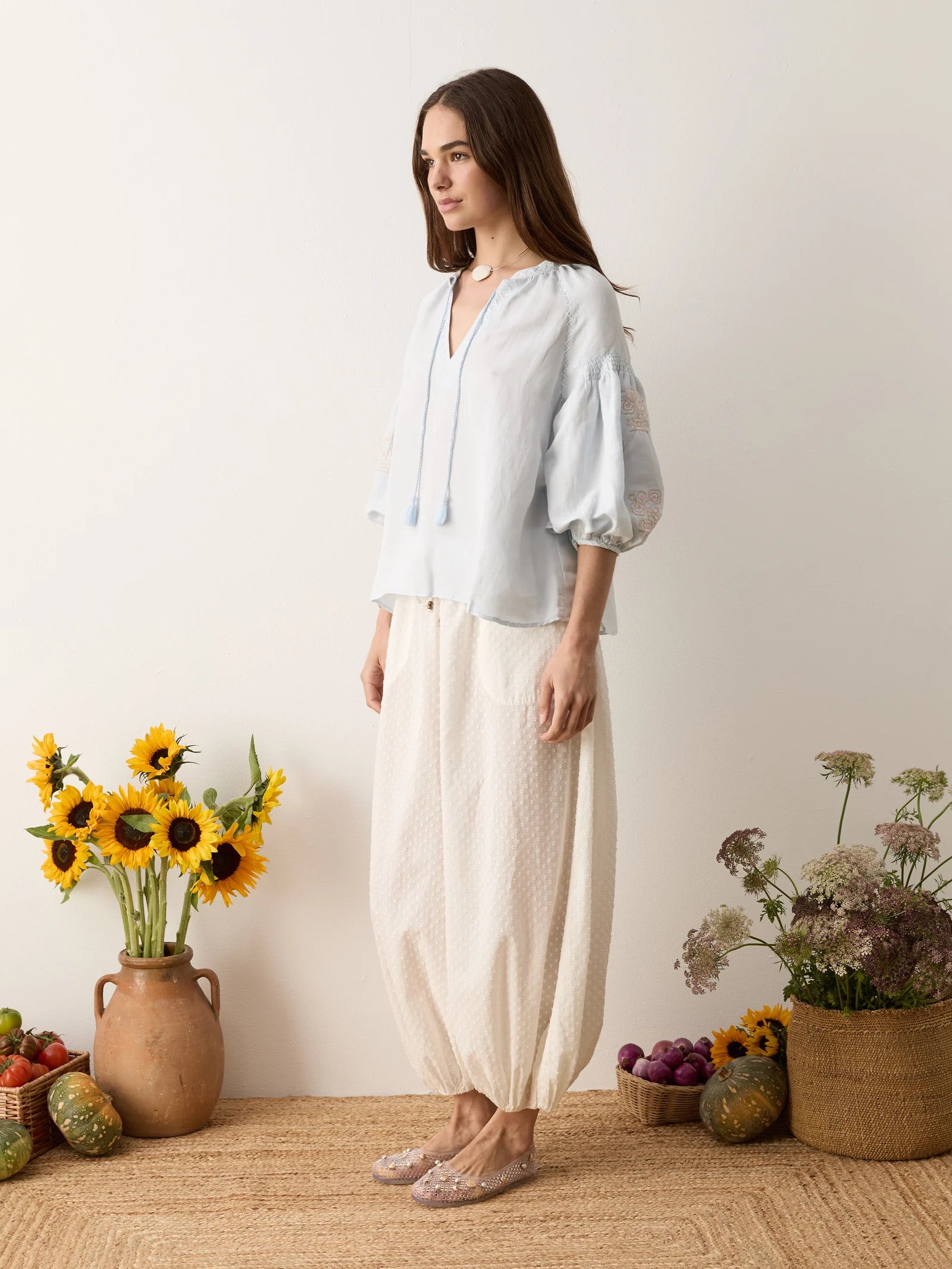 Malissa Embroidered Blouse in Sky