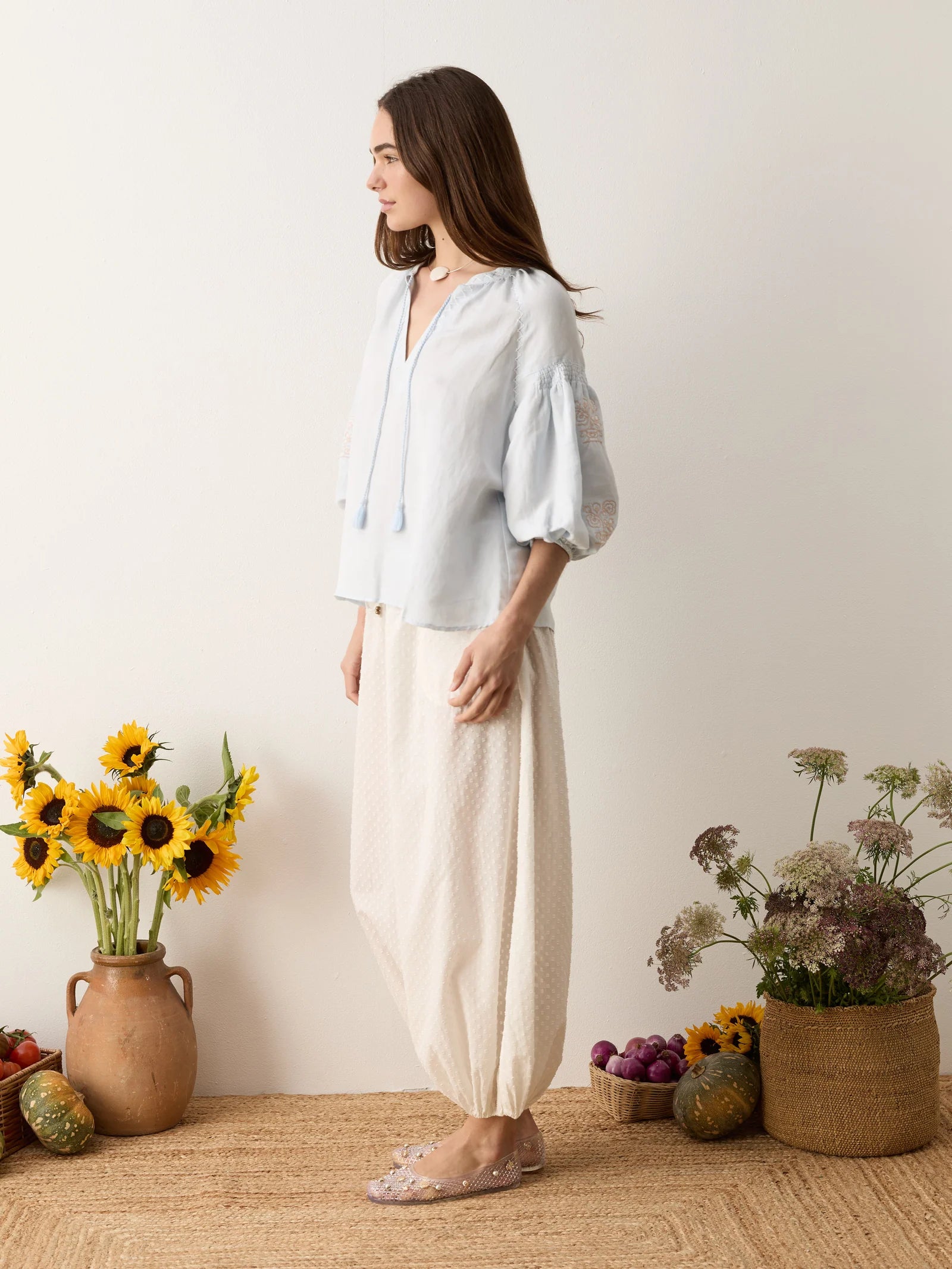 Malissa Embroidered Blouse in Sky
