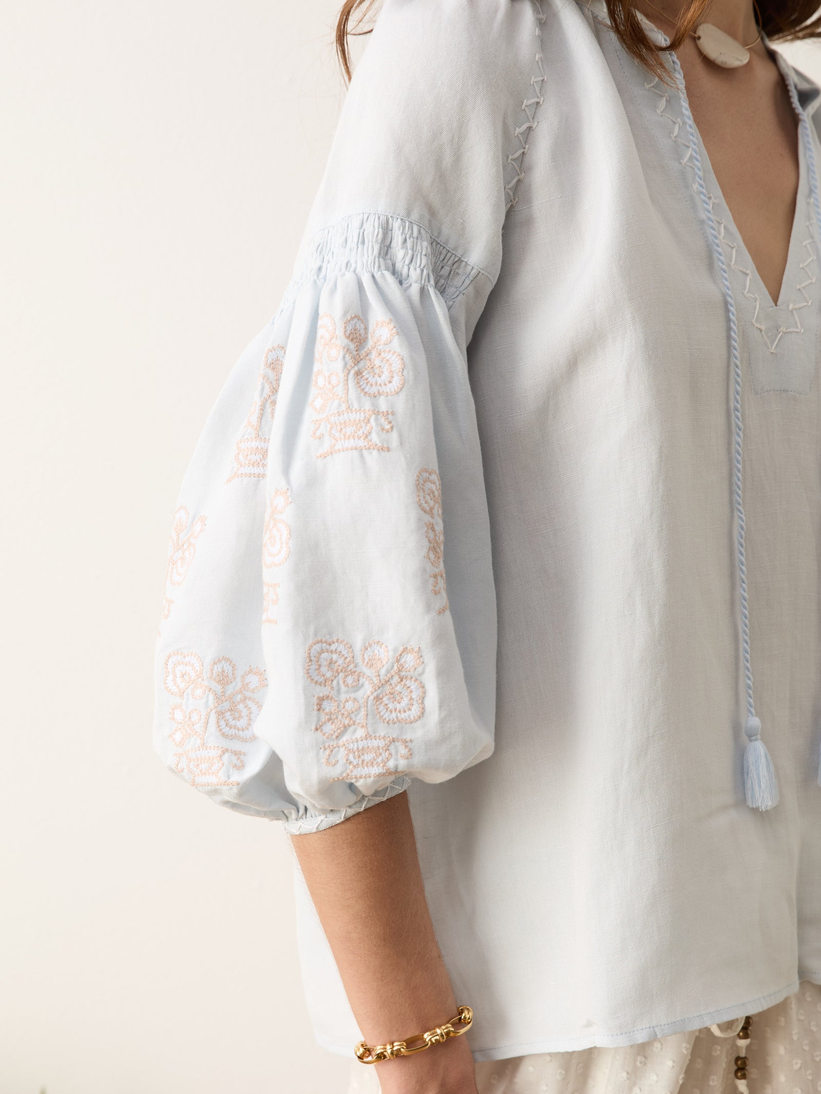 Malissa Embroidered Blouse in Sky