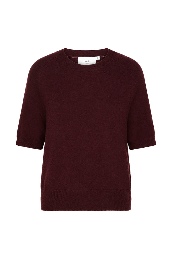 Wool Cashmere Knit T-Shirt in Burgundy