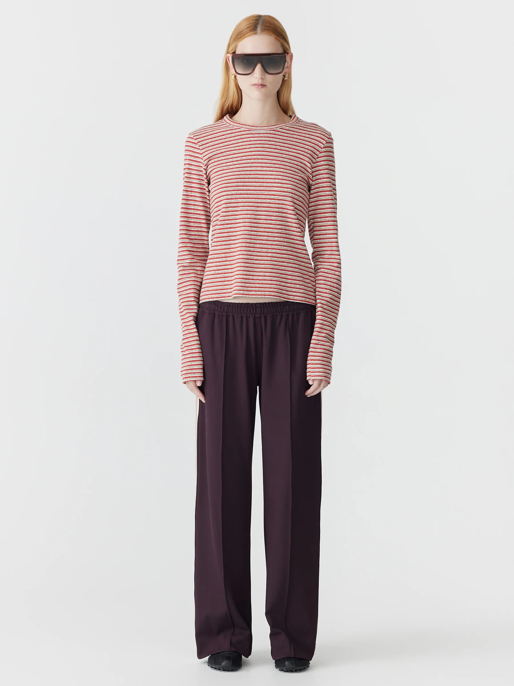 Wide Leg Athletic Tape Pant in Dark Plum