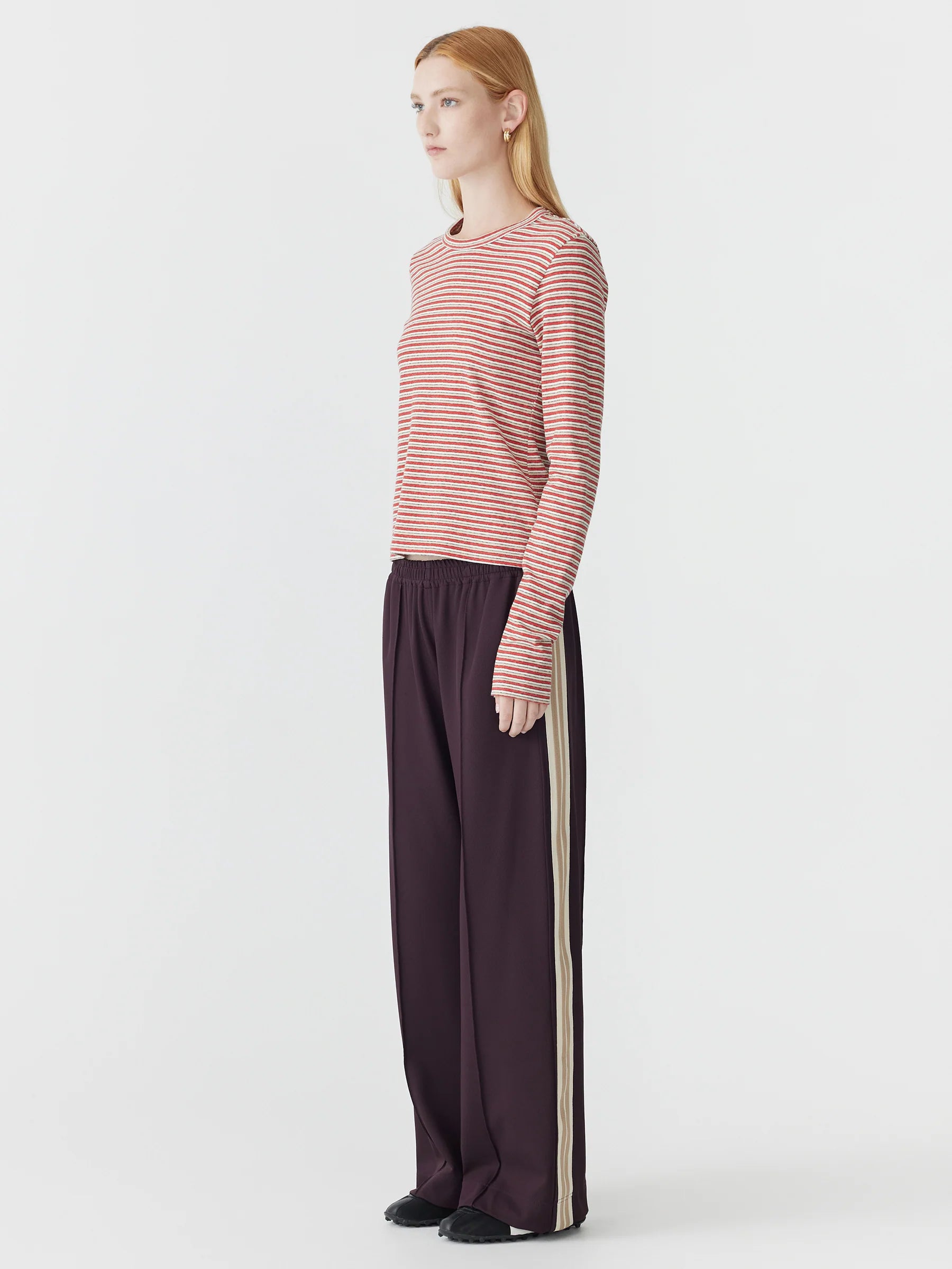 Wide Leg Athletic Tape Pant in Dark Plum