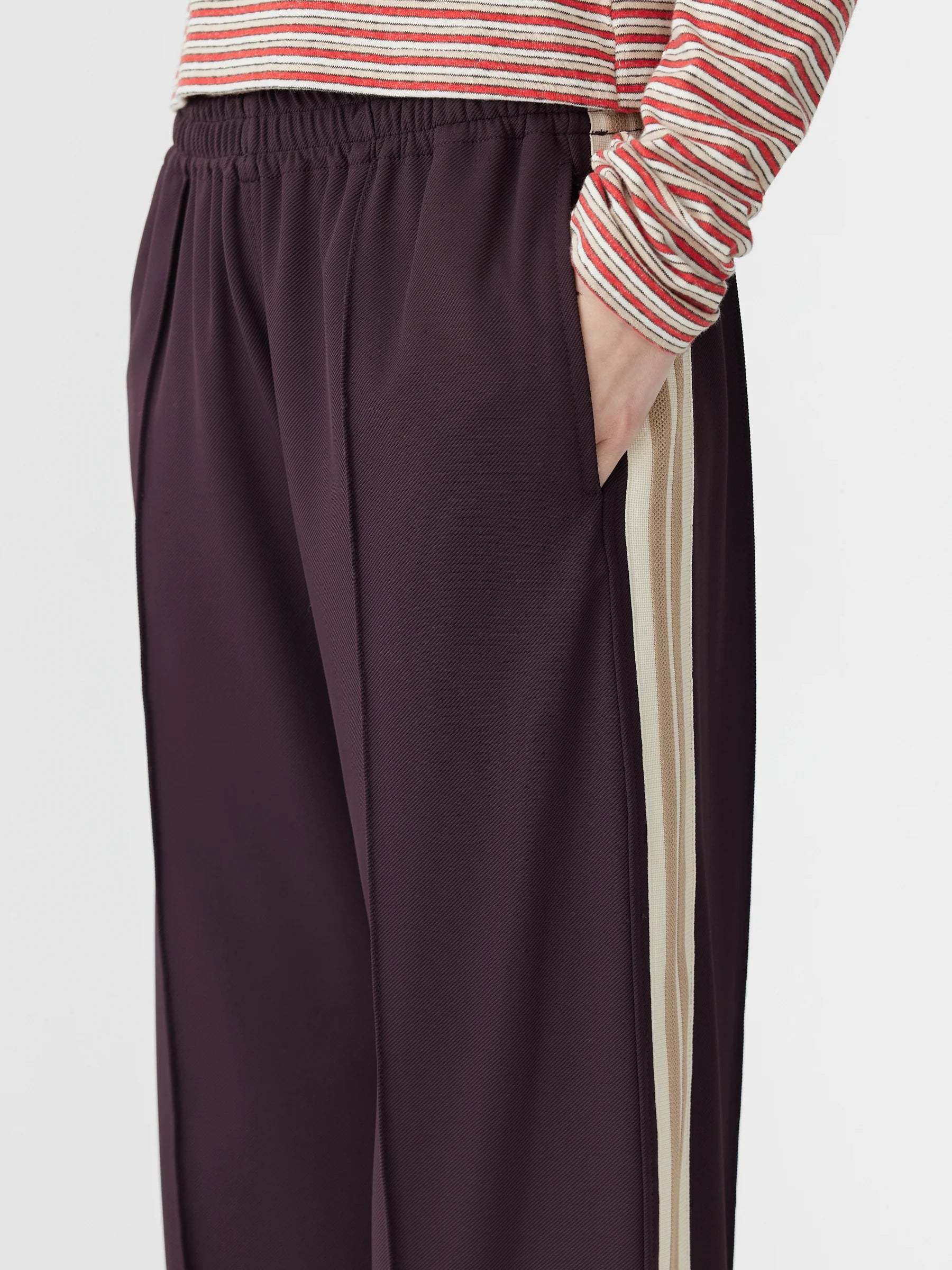 Wide Leg Athletic Tape Pant in Dark Plum