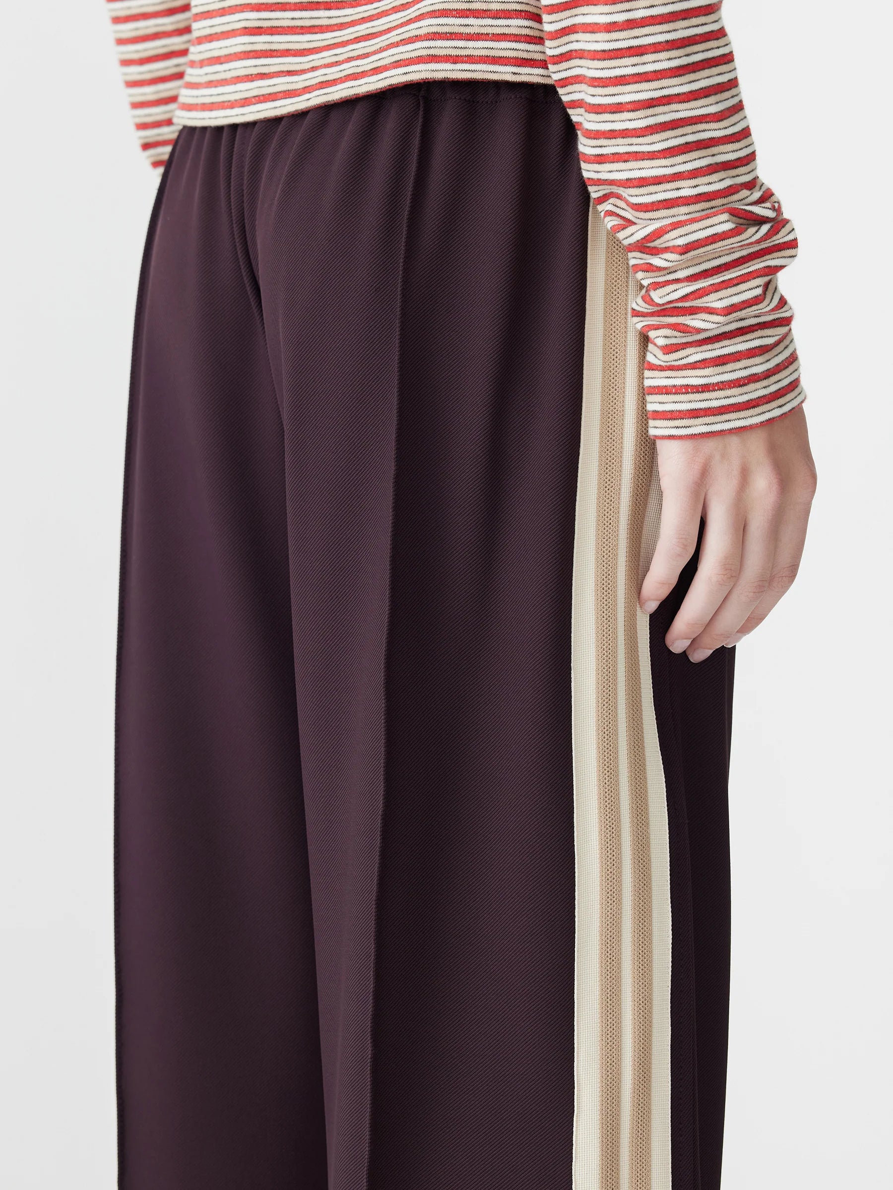 Wide Leg Athletic Tape Pant in Dark Plum
