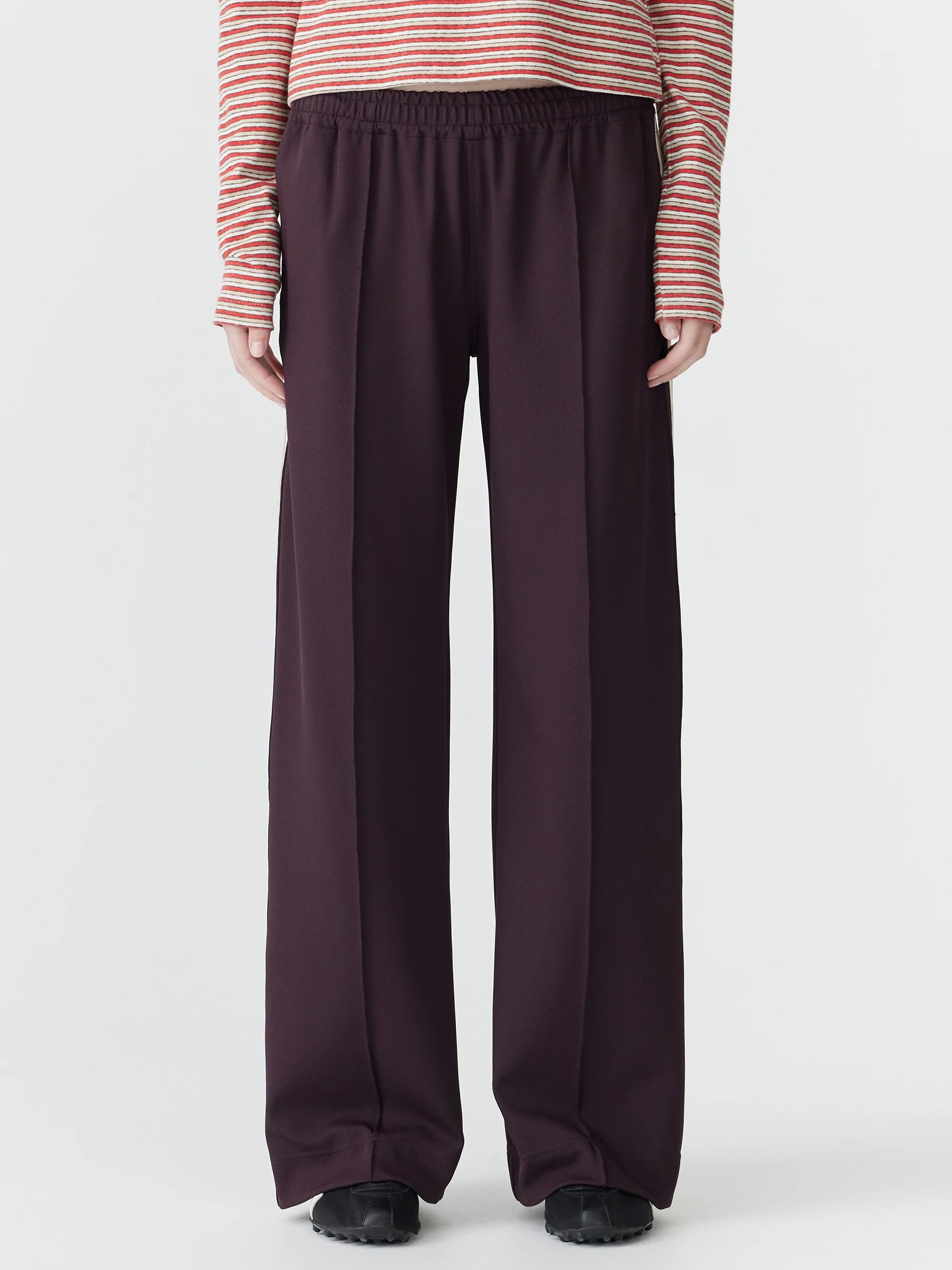 Wide Leg Athletic Tape Pant in Dark Plum
