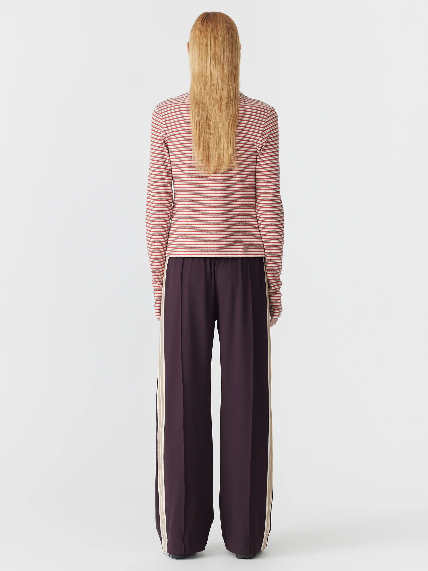 Wide Leg Athletic Tape Pant in Dark Plum