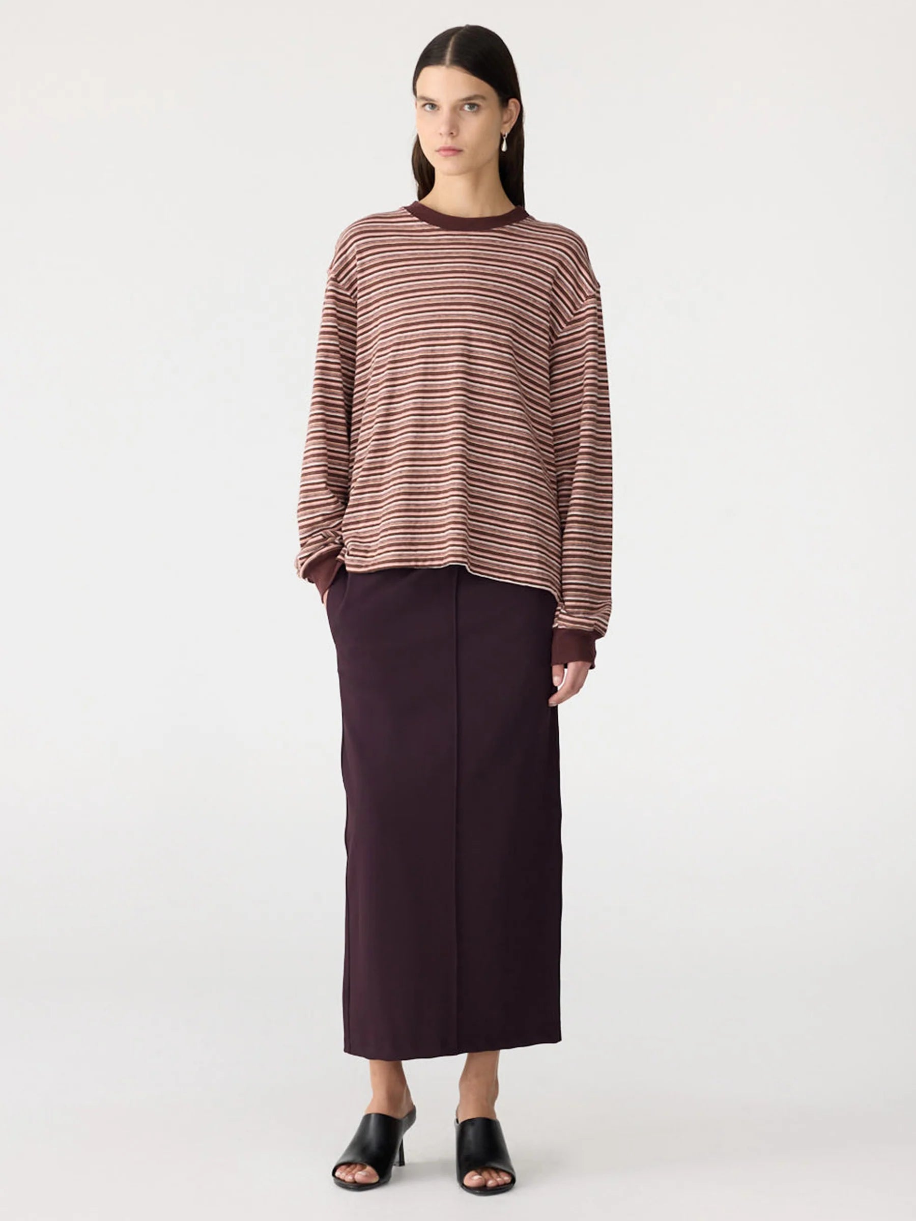 Stripe Slouch L/S T-Shirt in Pink/Orange/Plum