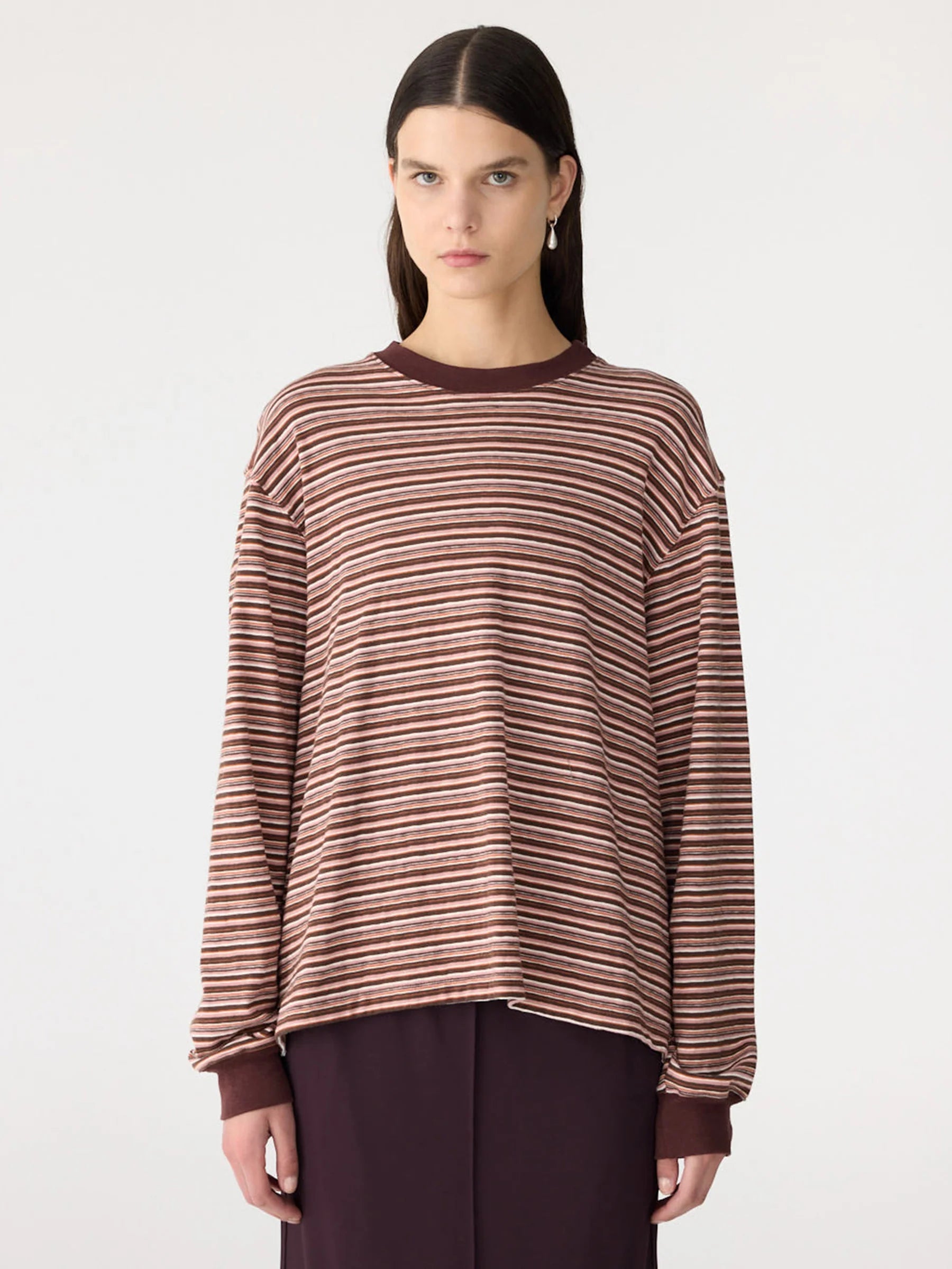 Stripe Slouch L/S T-Shirt in Pink/Orange/Plum
