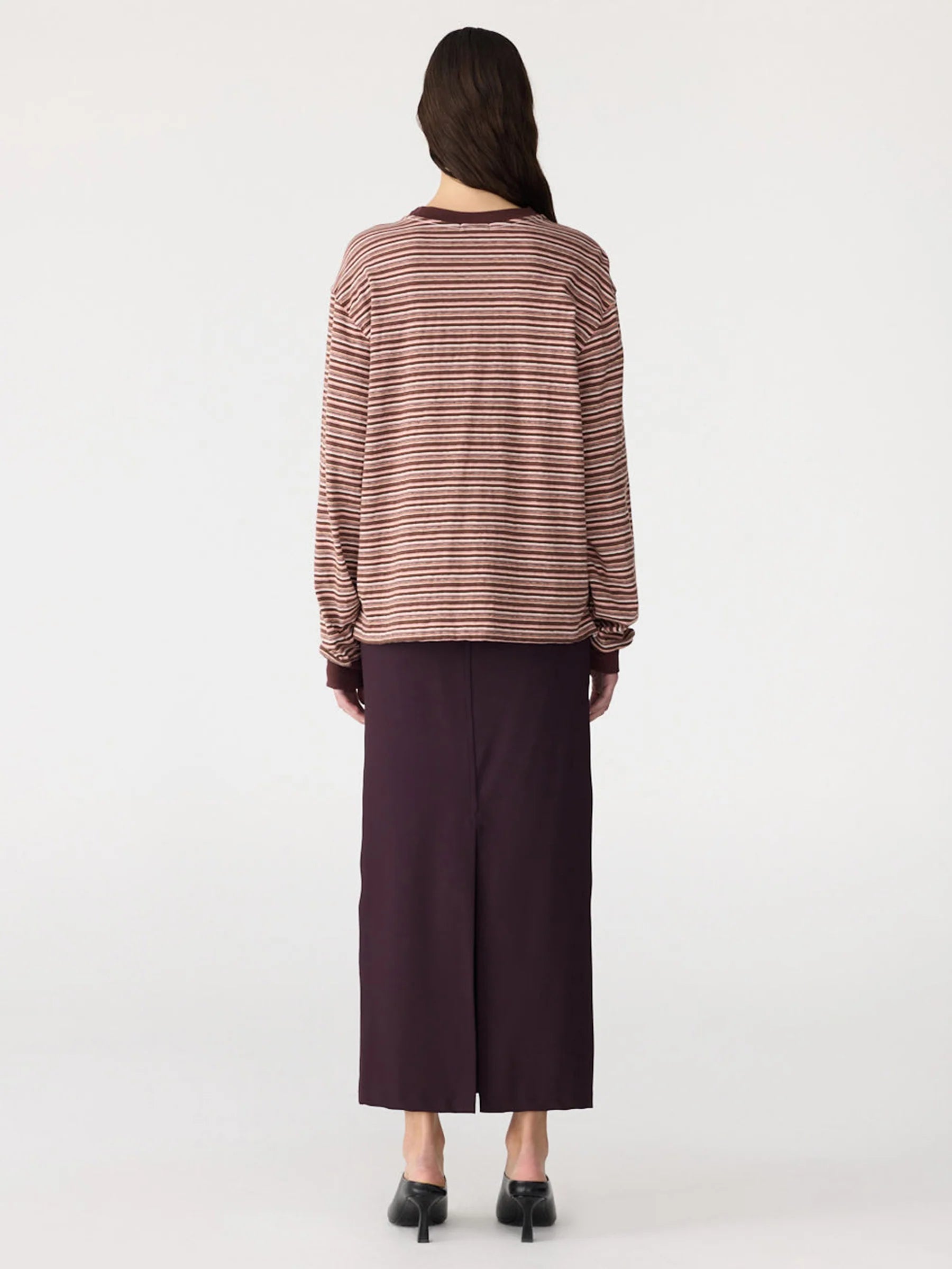 Stripe Slouch L/S T-Shirt in Pink/Orange/Plum