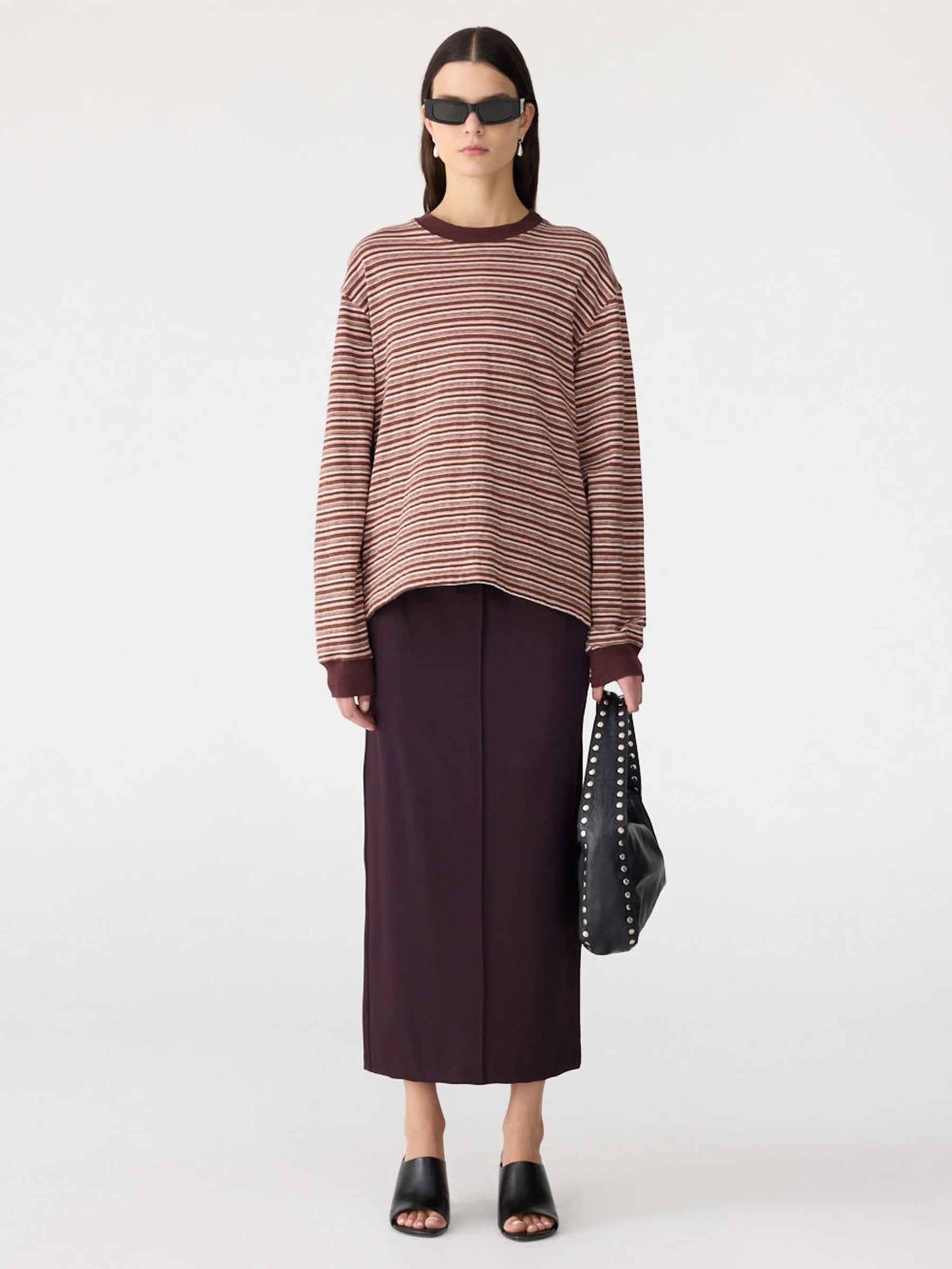 Stripe Slouch L/S T-Shirt in Pink/Orange/Plum