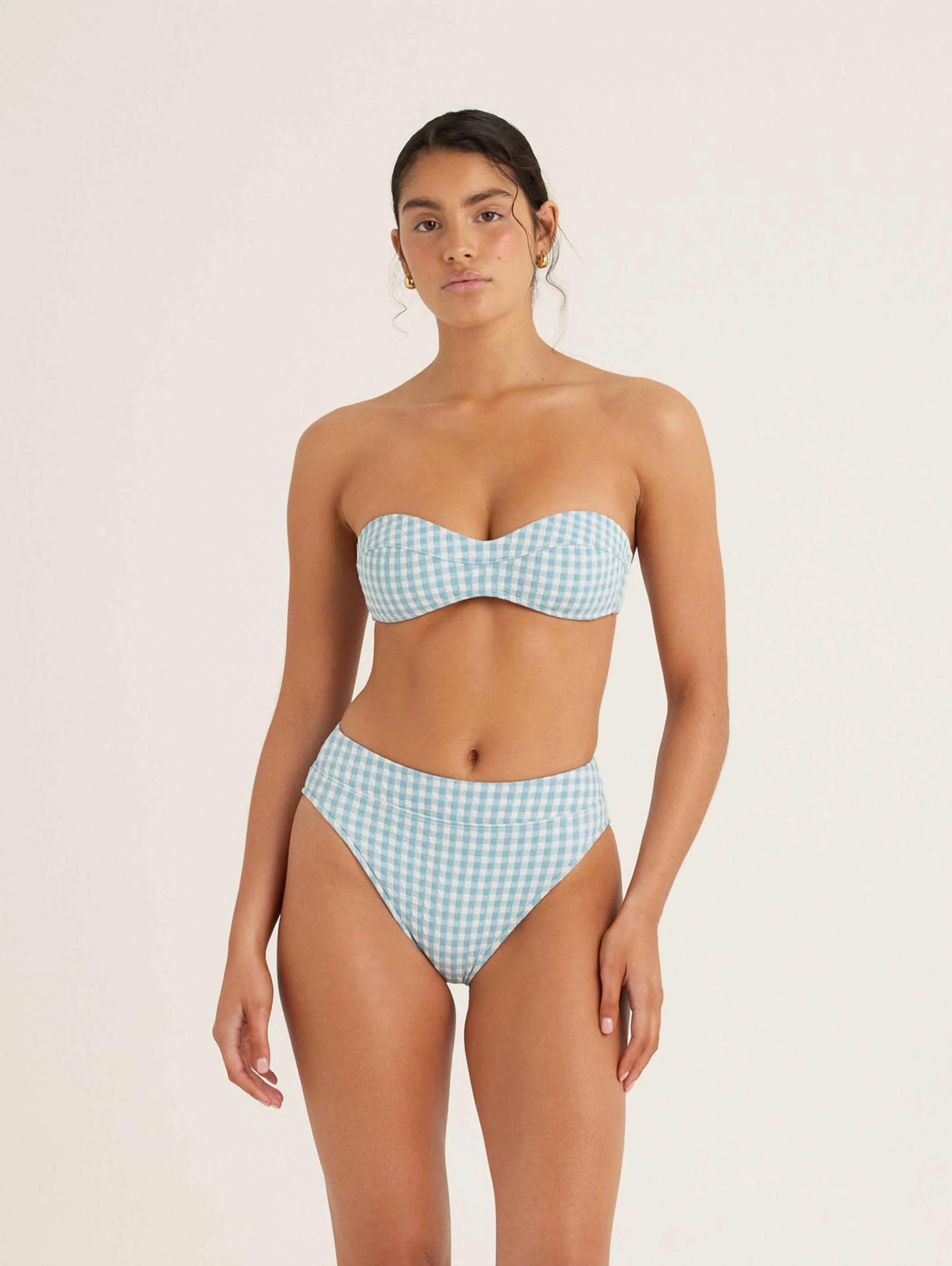 Mid High Cut Pant in Chambray Gingham