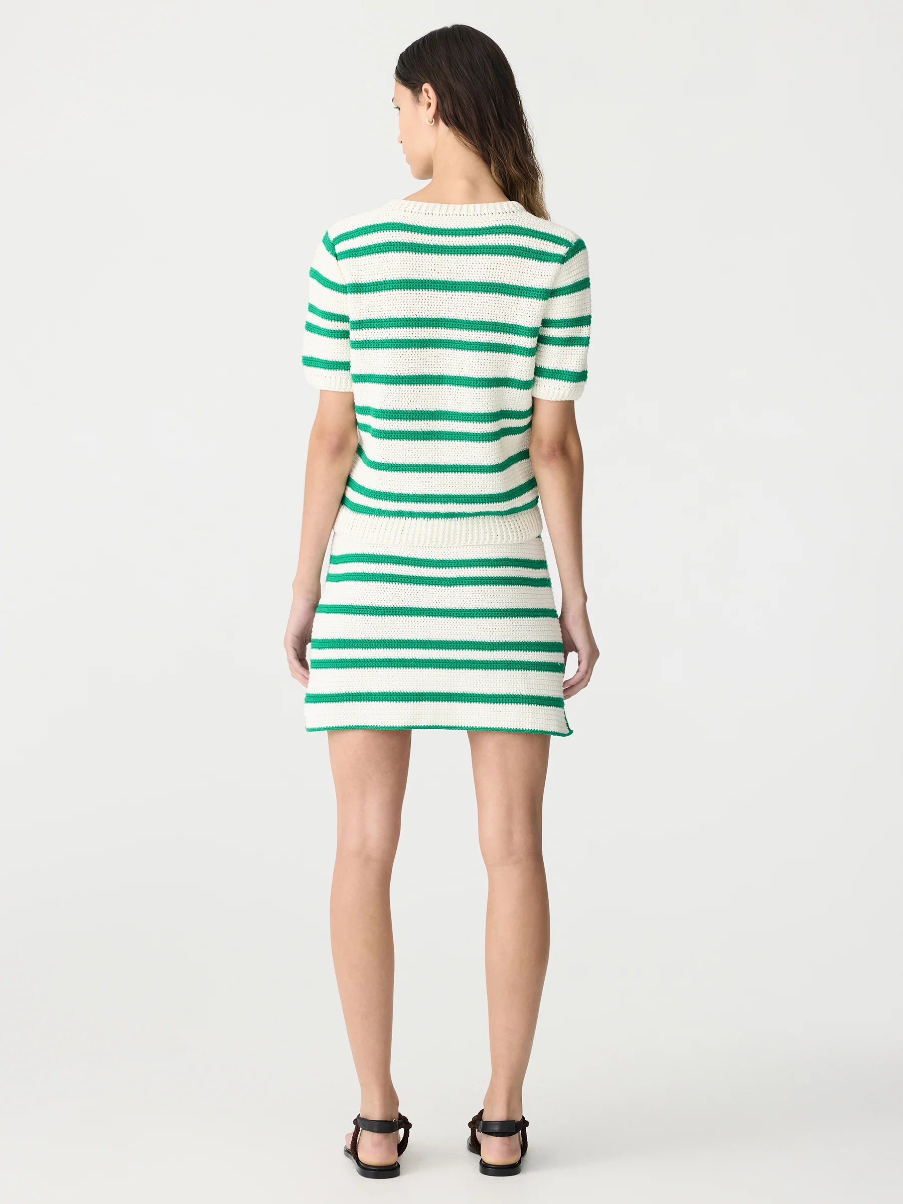 Crochet Stripe T-Shirt Knit in Aloe/White