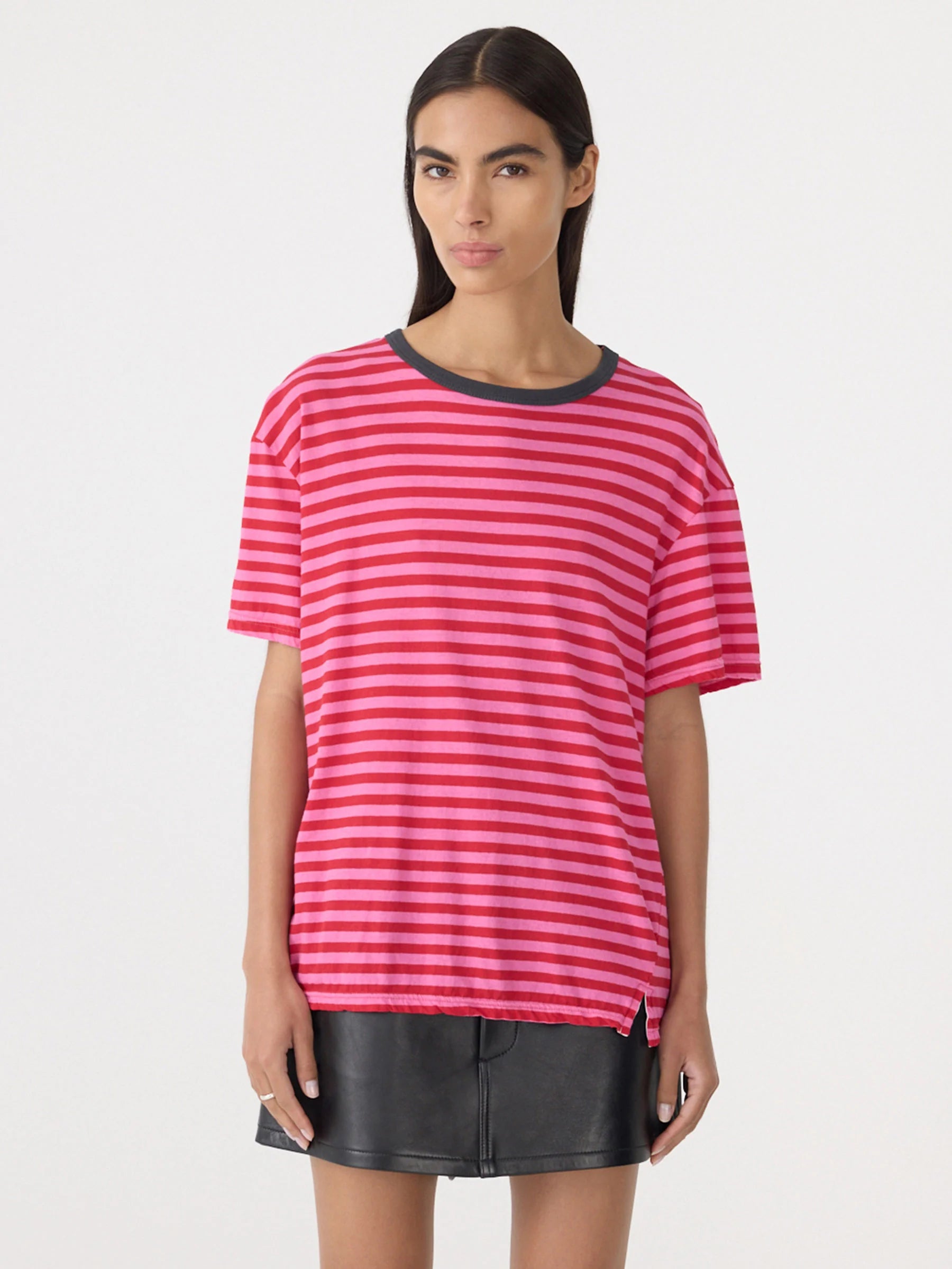 Stripe Boyfriend Shirt in Red/Pink