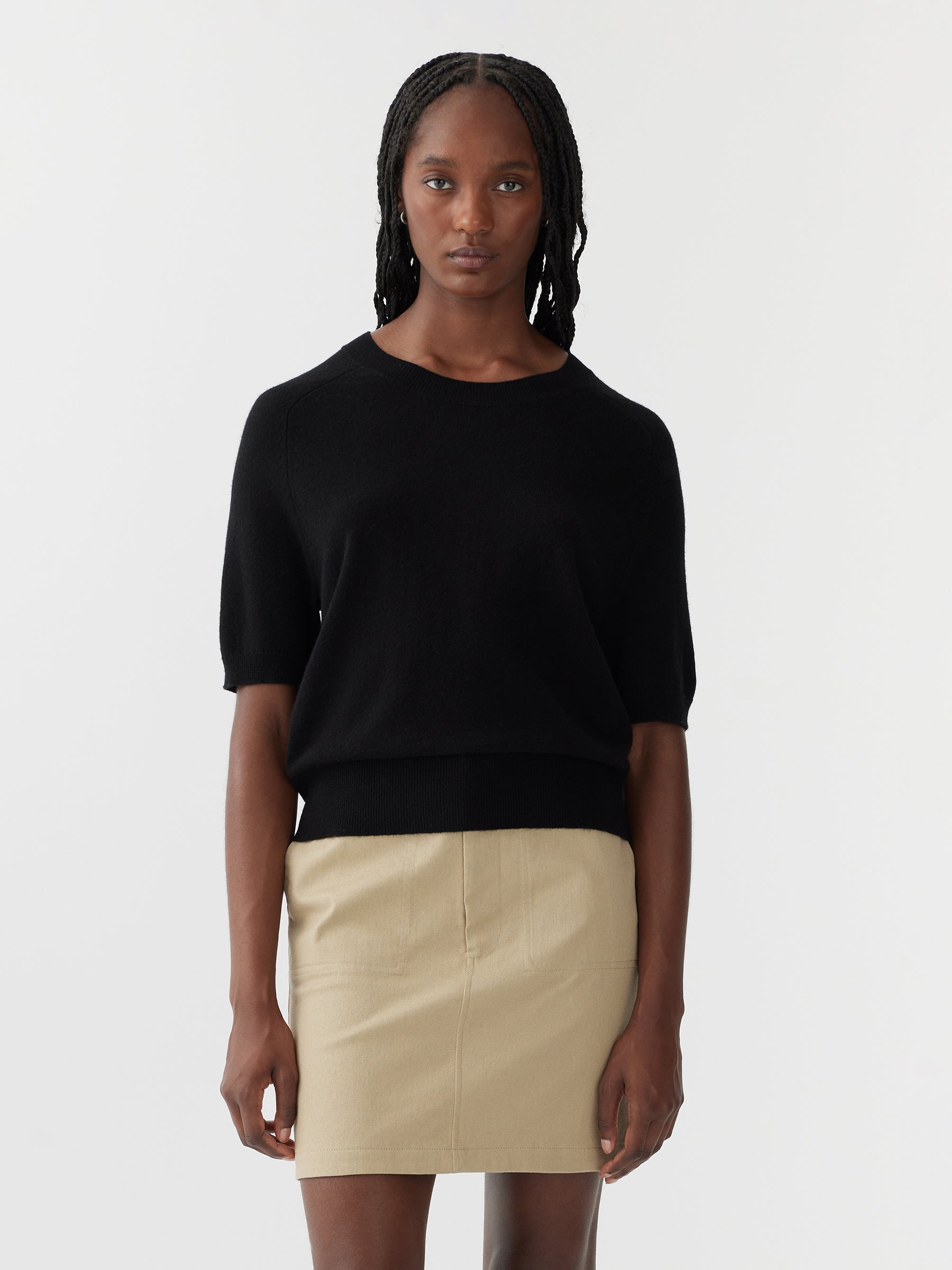 Wool Cashmere Knit T-Shirt in Black