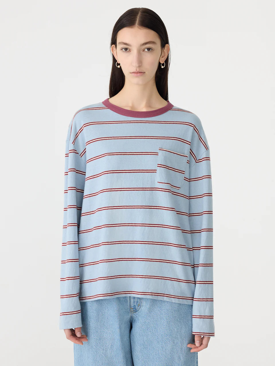 Stripe Boxy Pocket L/S T-Shirt