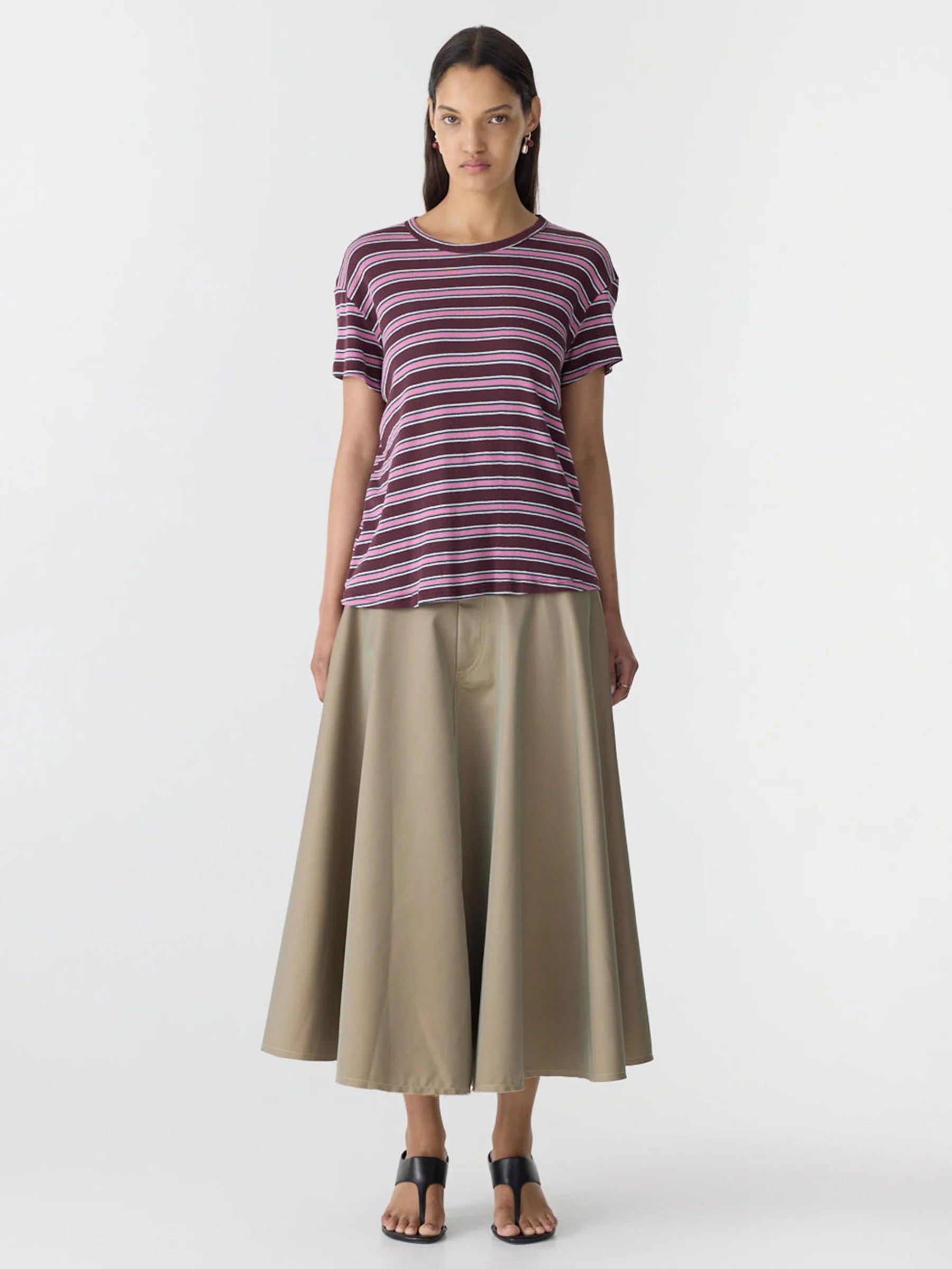 Retro Rib Stripe T-Shirt in Burgundy/White/Forest/Pink Stripe