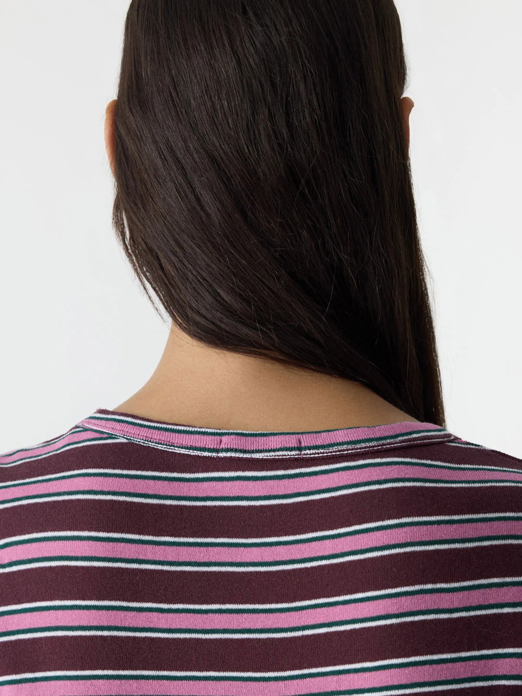 Retro Rib Stripe T-Shirt in Burgundy/White/Forest/Pink Stripe