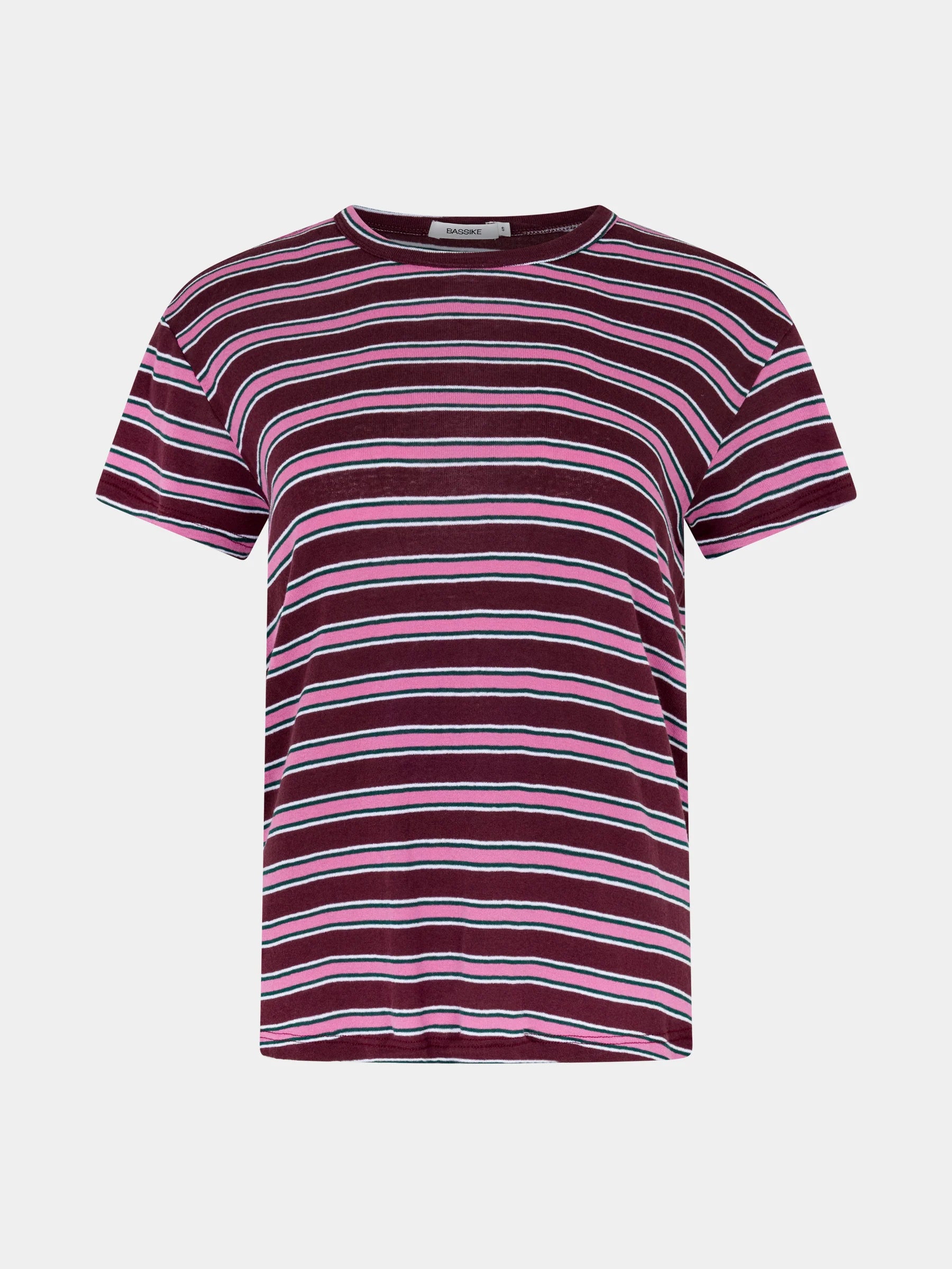 Retro Rib Stripe T-Shirt in Burgundy/White/Forest/Pink Stripe