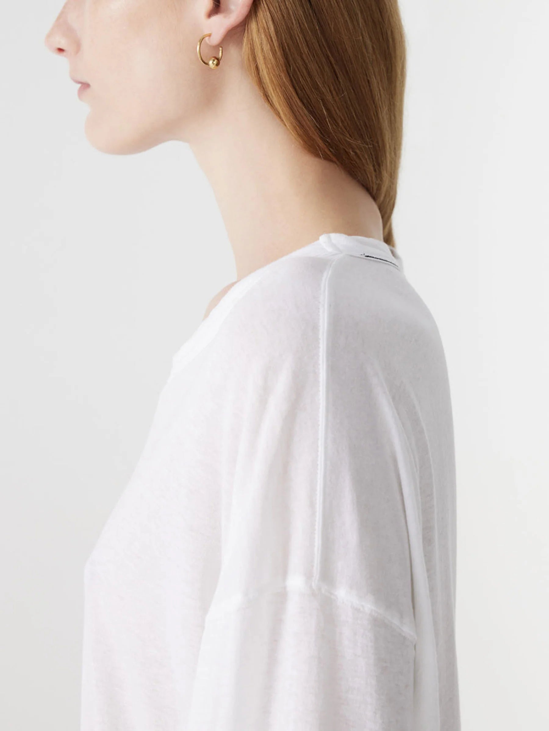 Banded Front Seam L/S Shirt in White