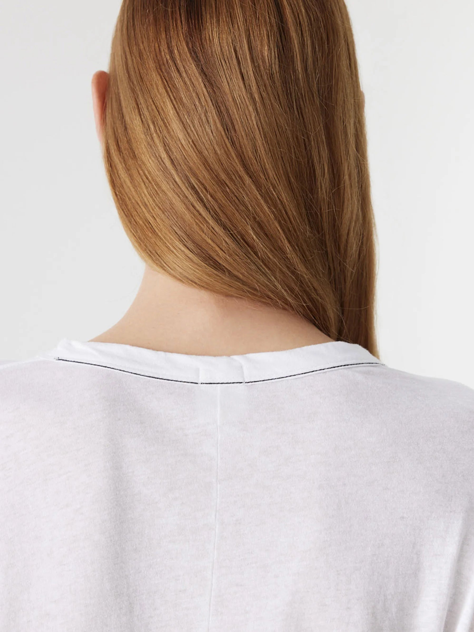 Banded Front Seam L/S Shirt in White