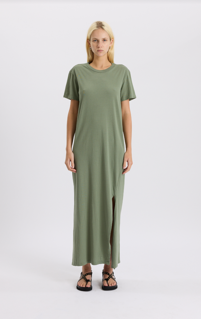 Longerline T-Shirt Dress in Dark Sage