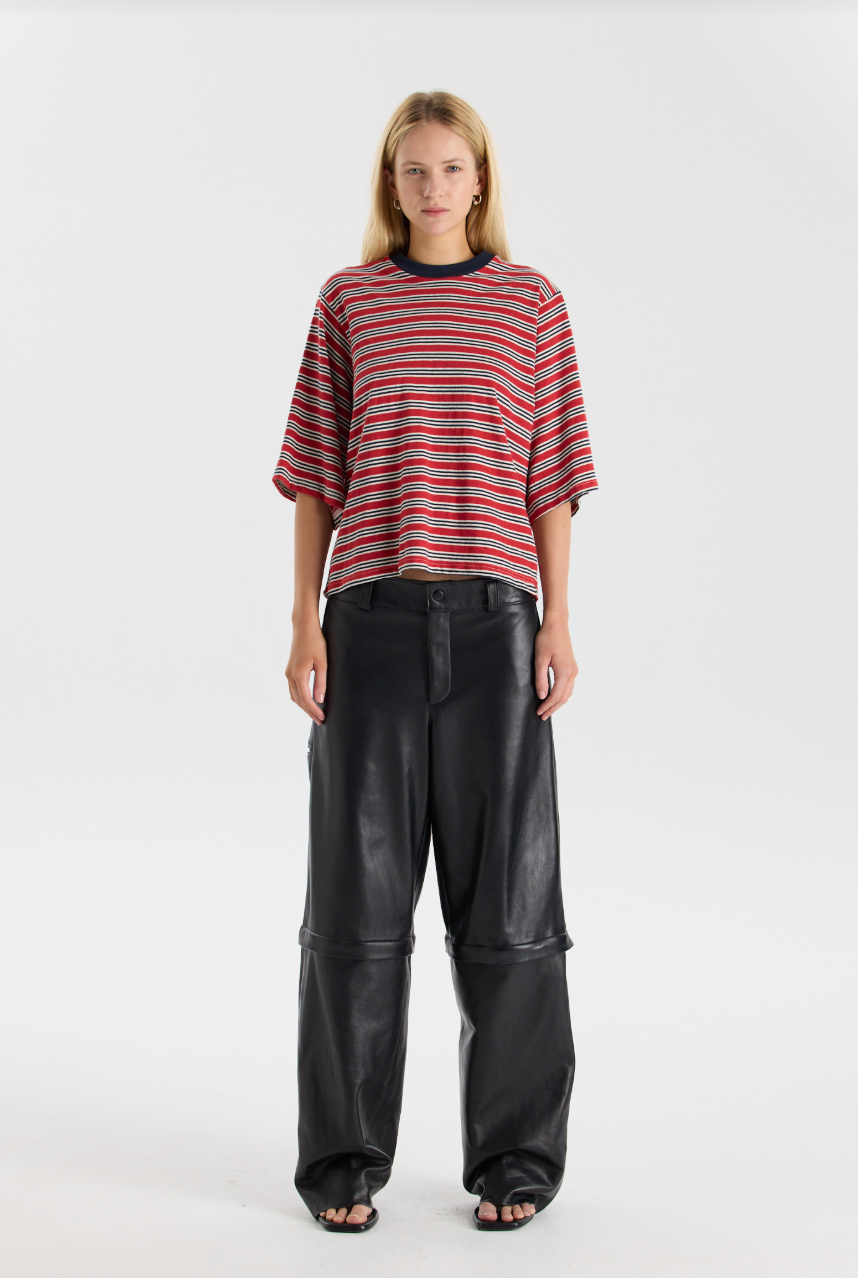 Stripe Quarter Sleeve T-Shirt in Red/Navy