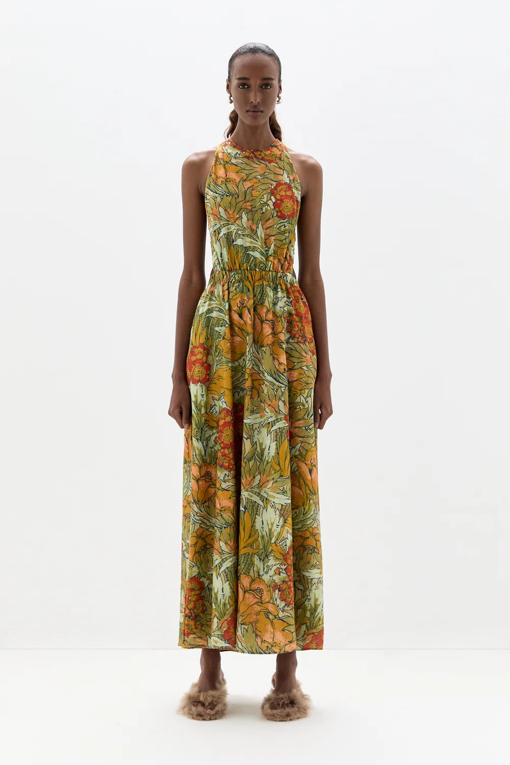 Eliana Cross Back Maxi Dress in Aliera Floral Mint