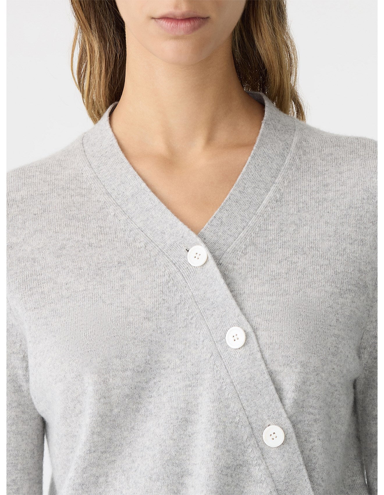 Crossover Cashmere Cardigan in Grey Marl