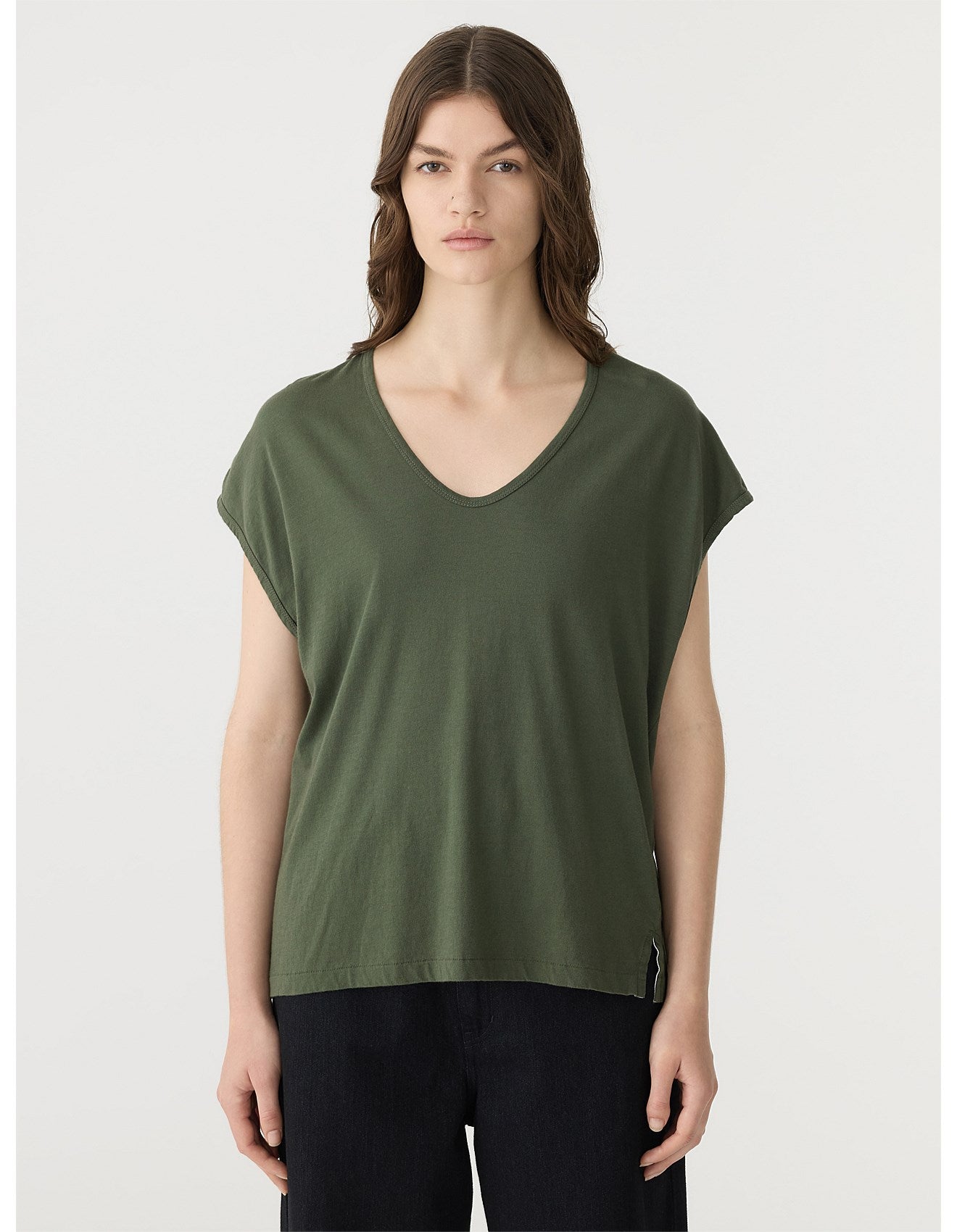 Fine Bind Scoop Neck Tank in Khaki