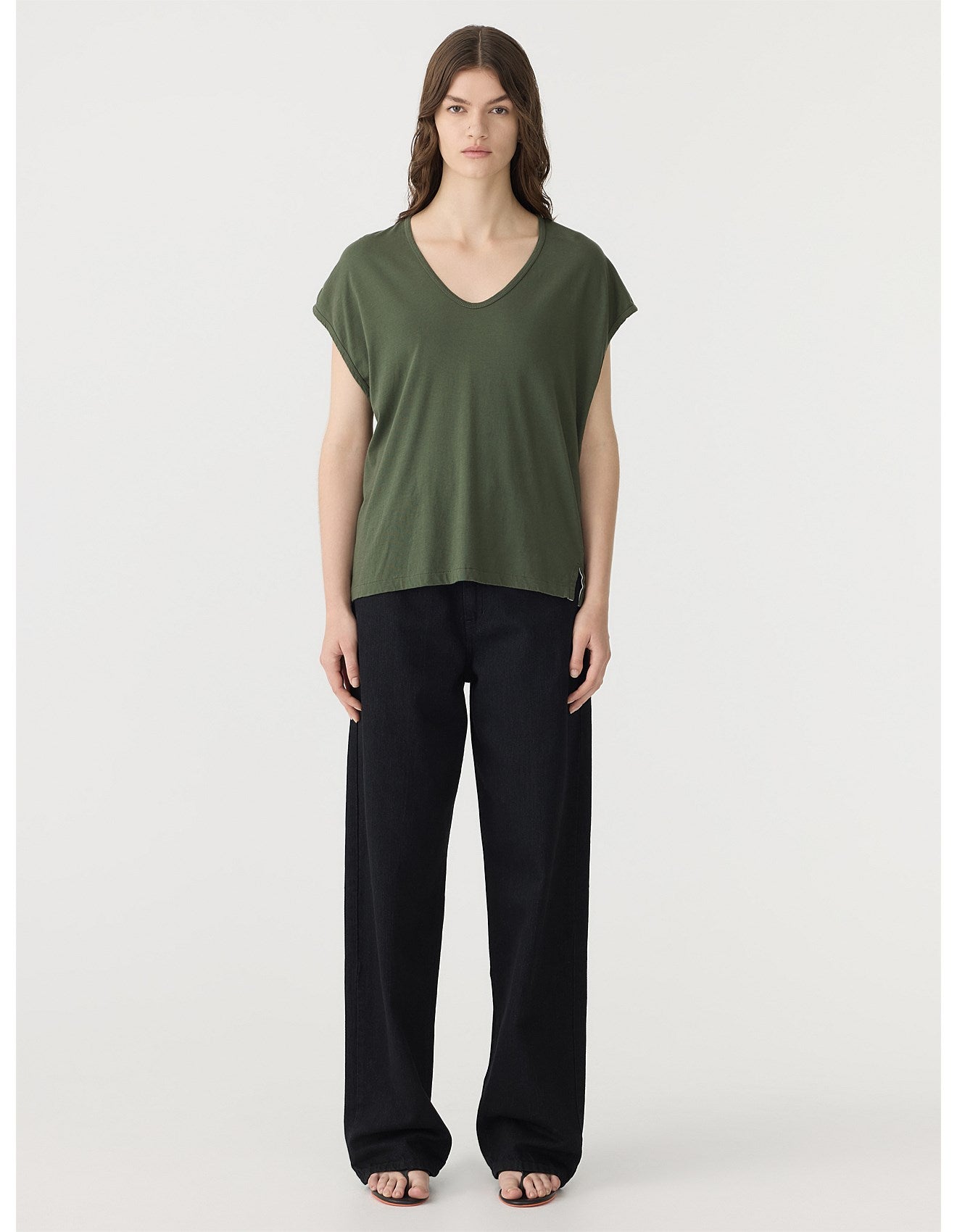 Fine Bind Scoop Neck Tank in Khaki