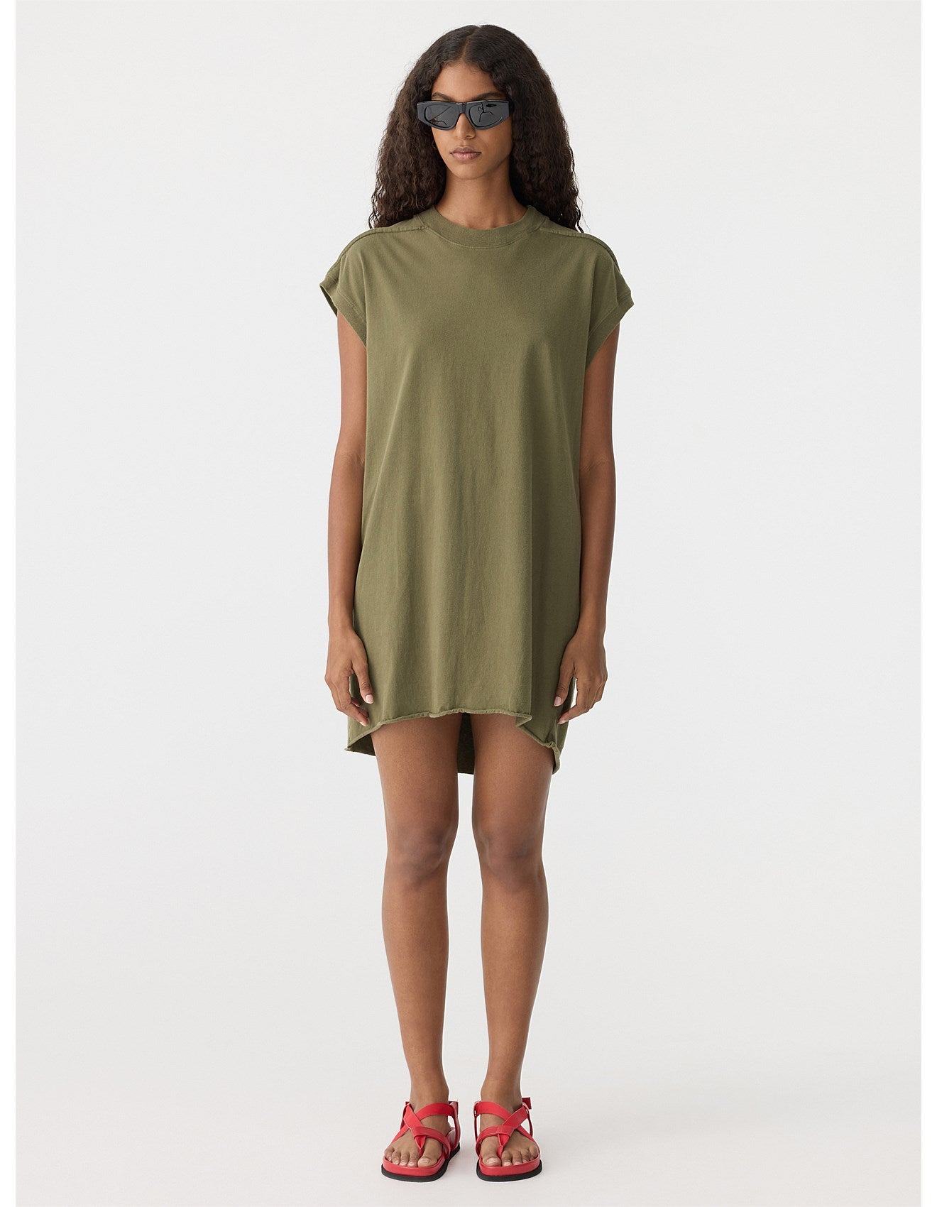 Cut Off Tank Dress in Khaki