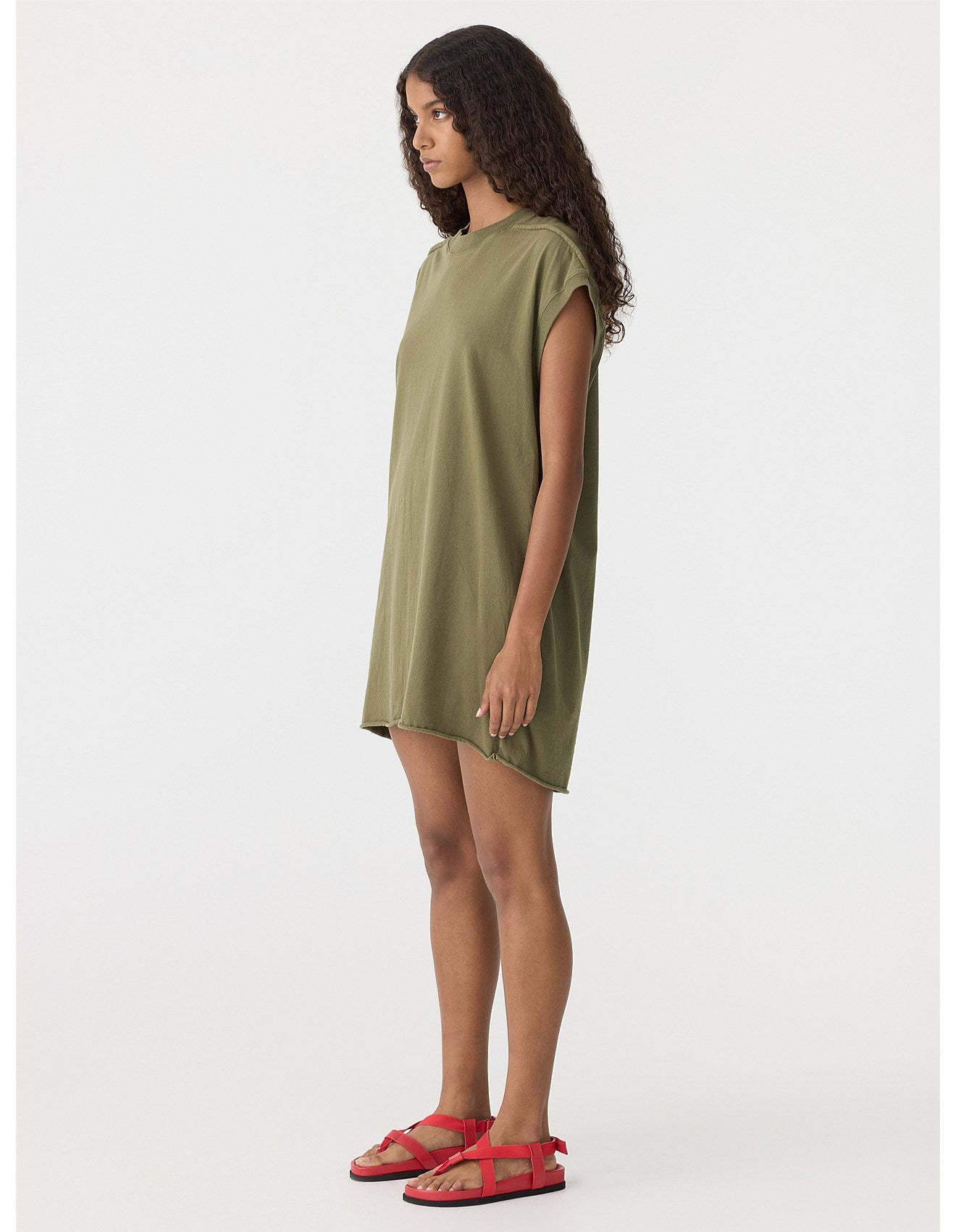 Cut Off Tank Dress in Khaki