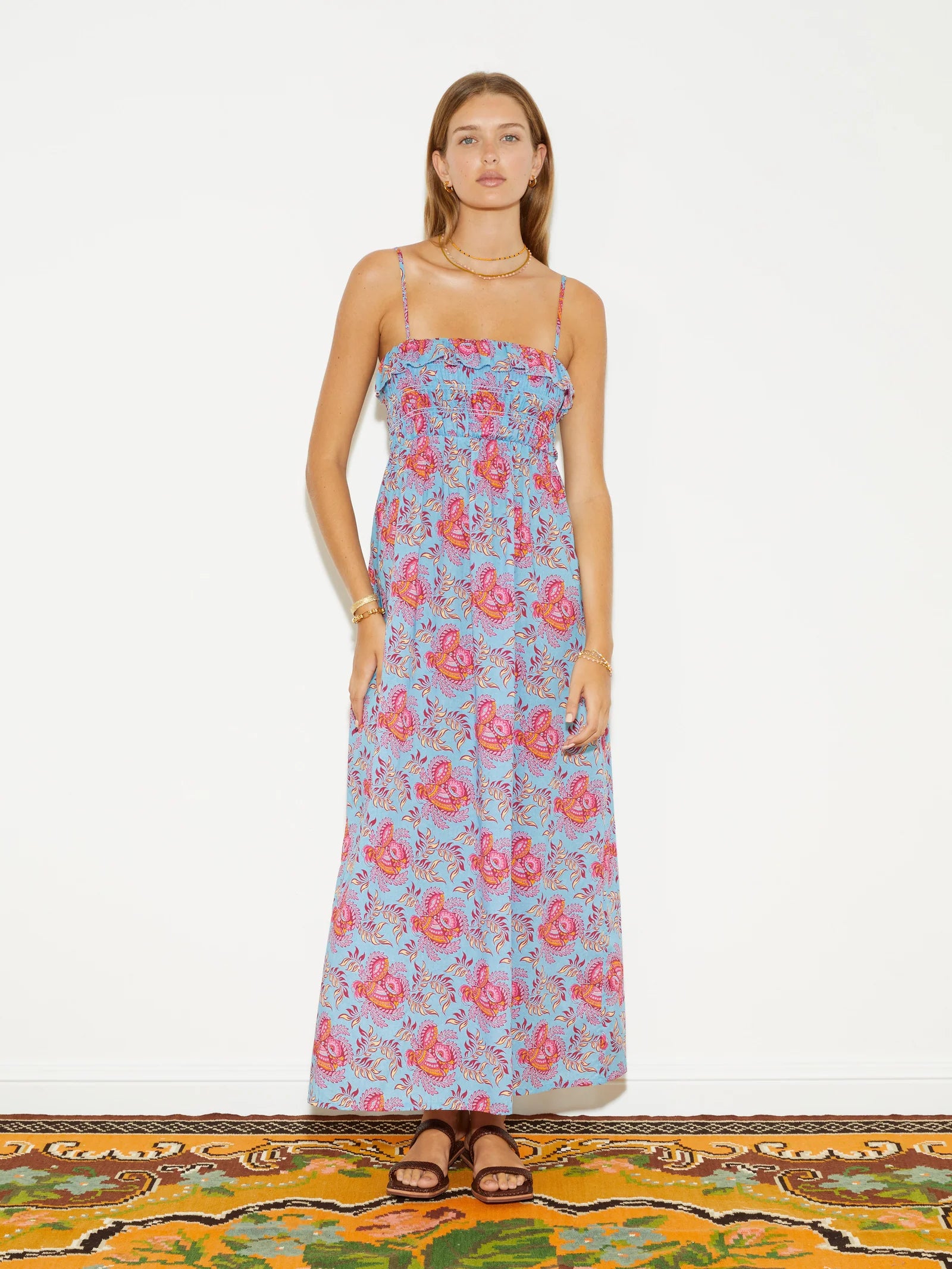 Coquille Shirred Bodice Maxi Dress