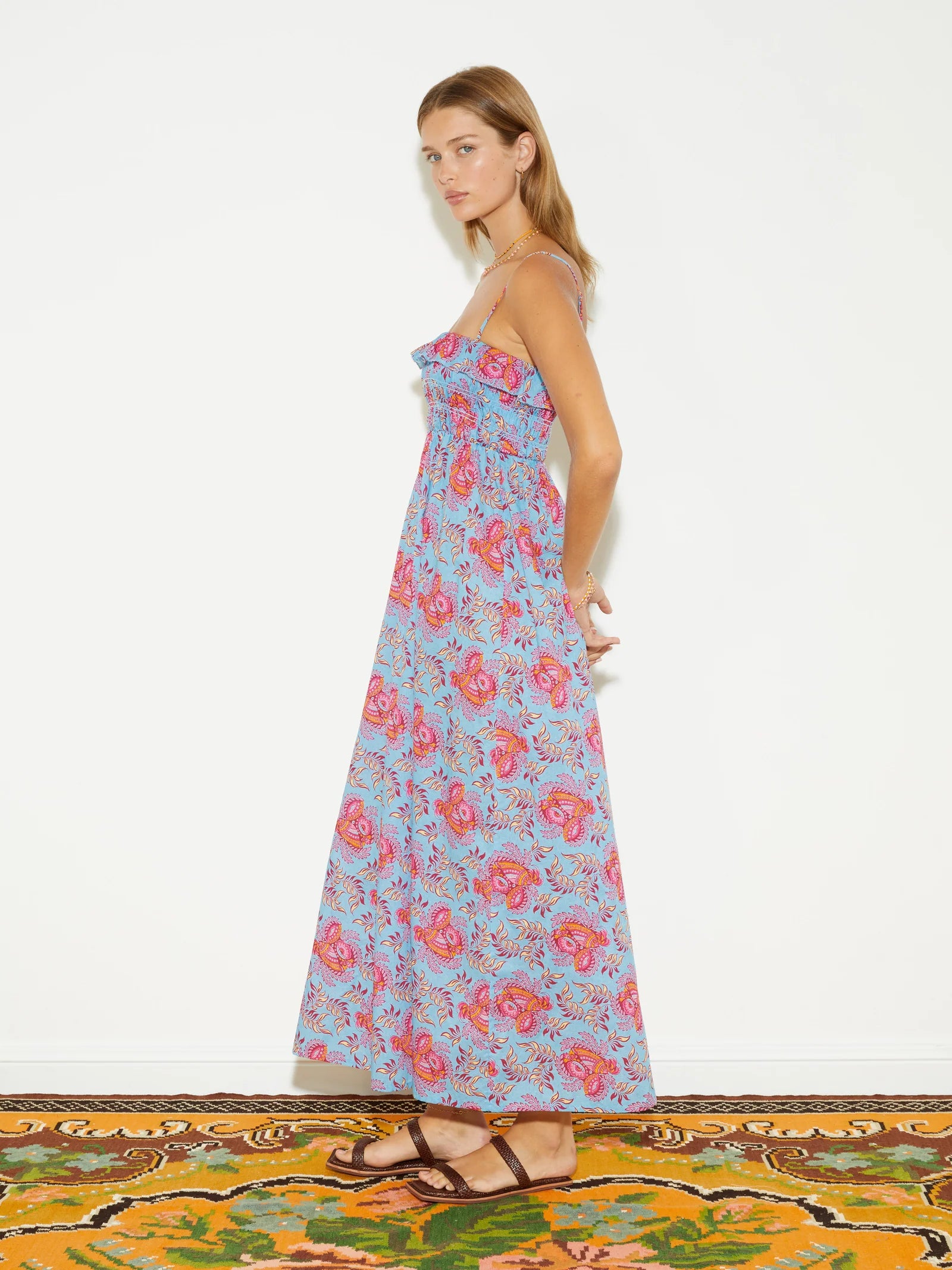 Coquille Shirred Bodice Maxi Dress