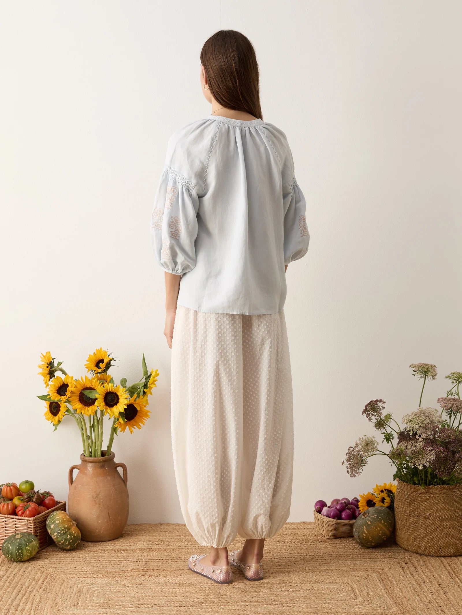 Malissa Embroidered Blouse in Sky