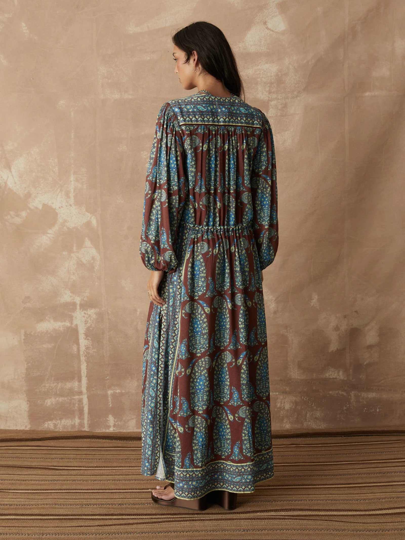 Calico Lace Up Smock Maxi Dress