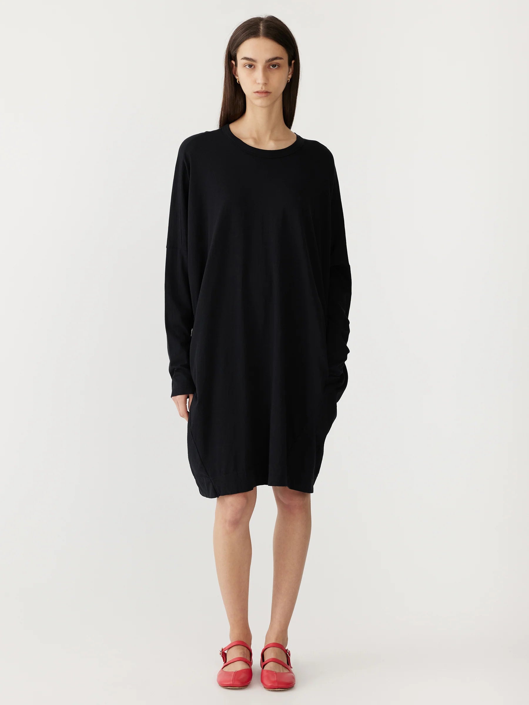 Circle Jersey L/S Dress in Black