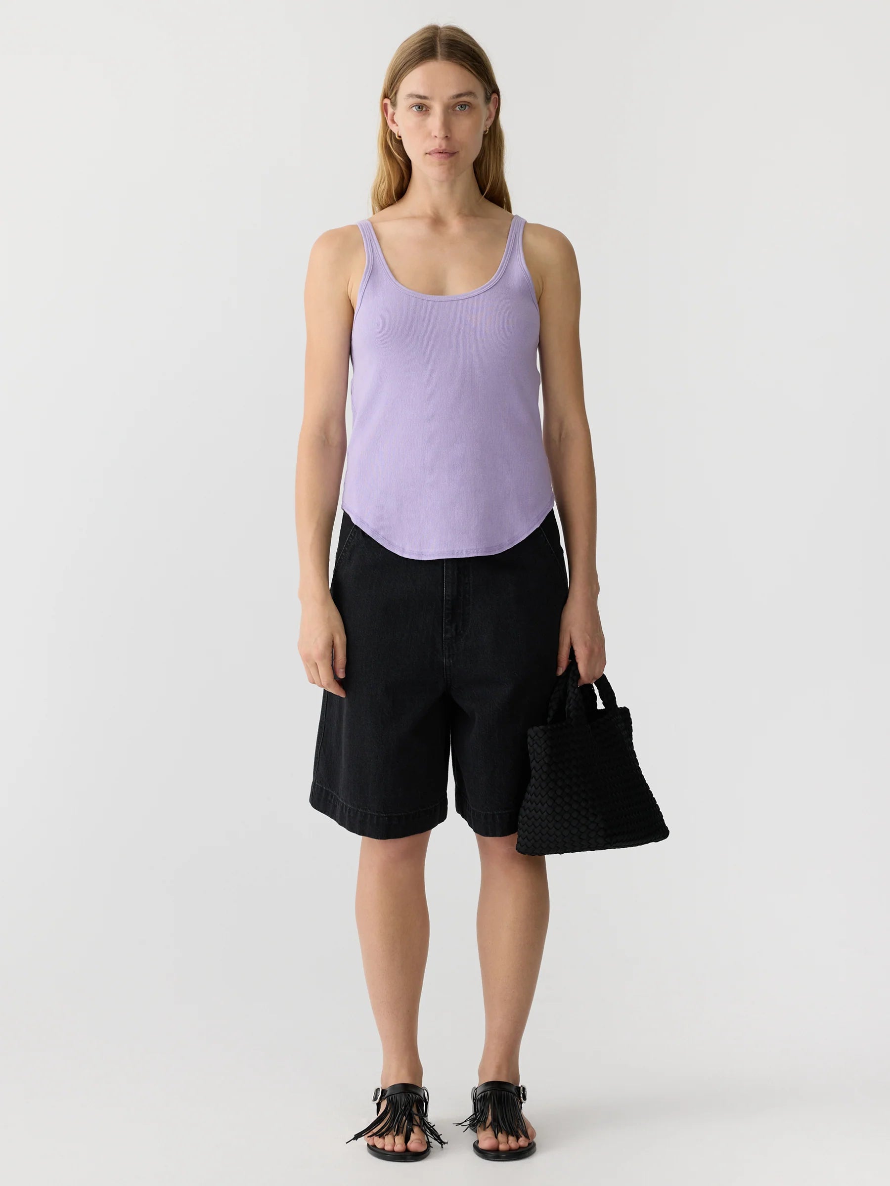 Slim Superfine Rib Tank in Faded Lavender