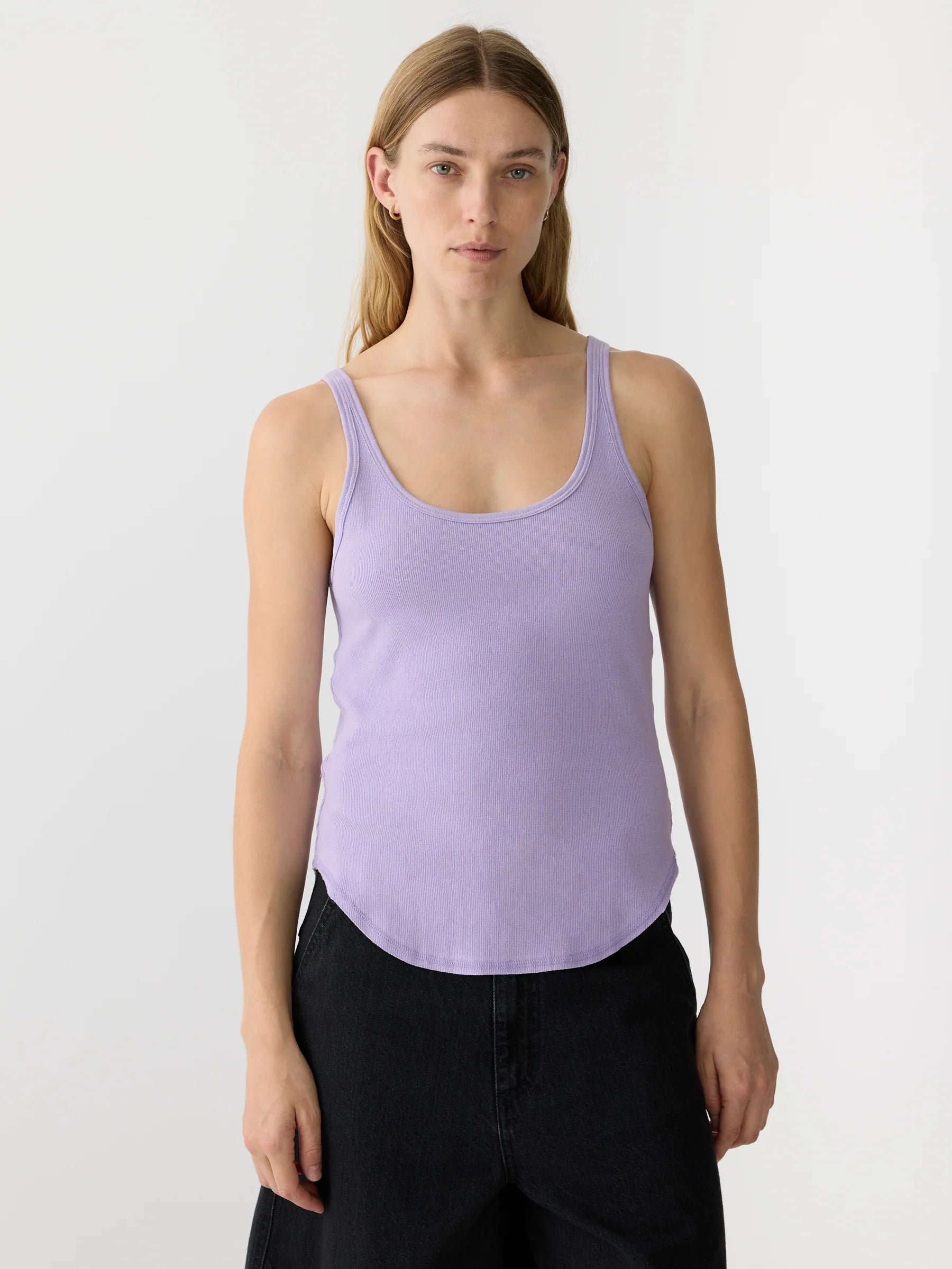 Slim Superfine Rib Tank in Faded Lavender