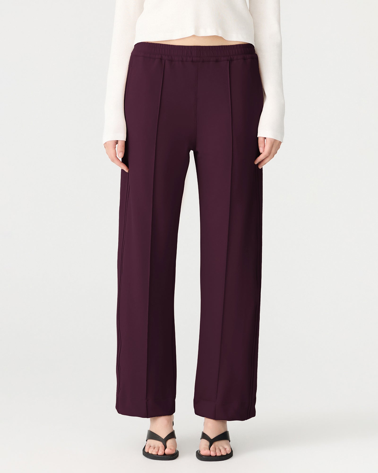 Twill Pinstitch Detail Pant in Dark Plum