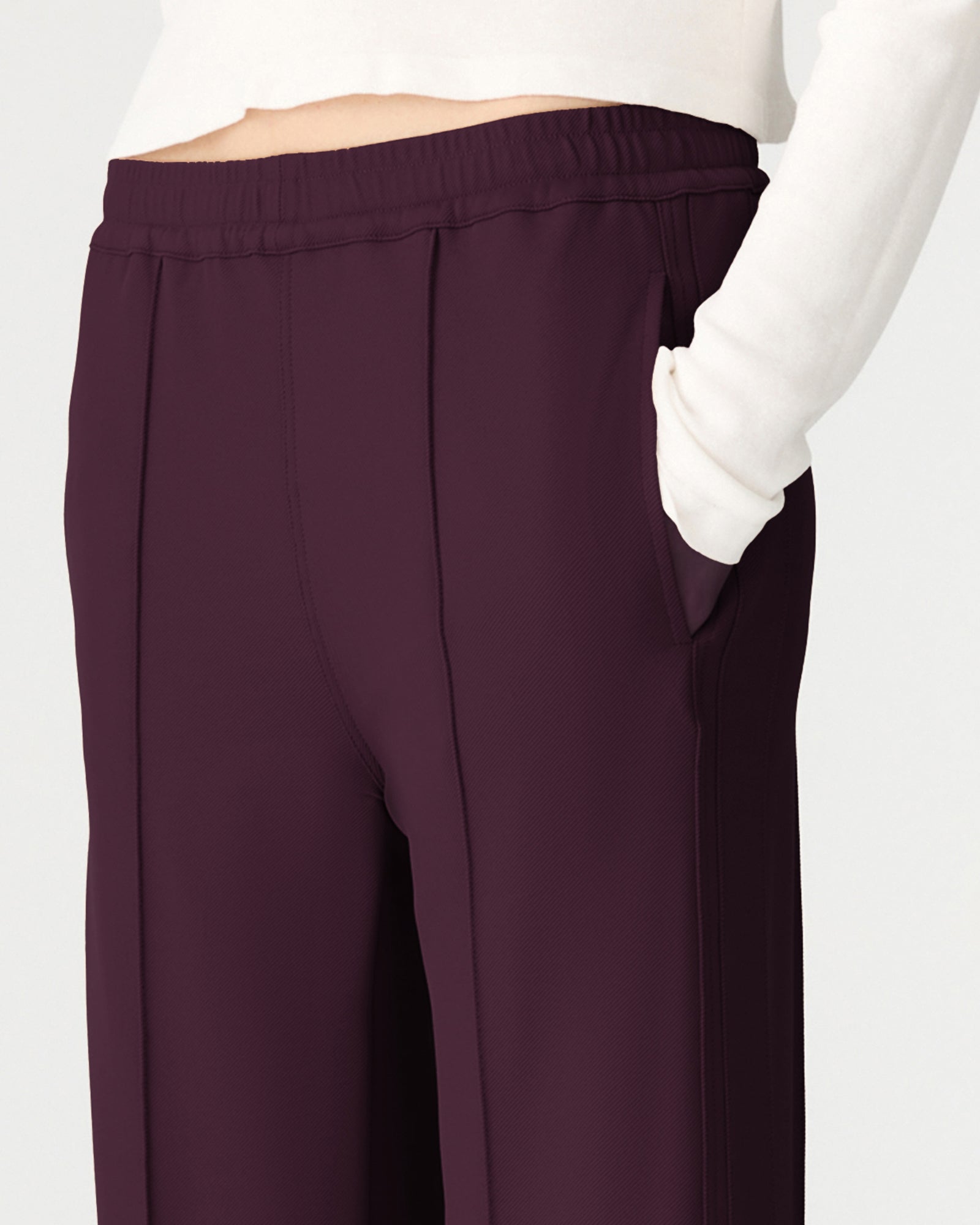 Twill Pinstitch Detail Pant in Dark Plum