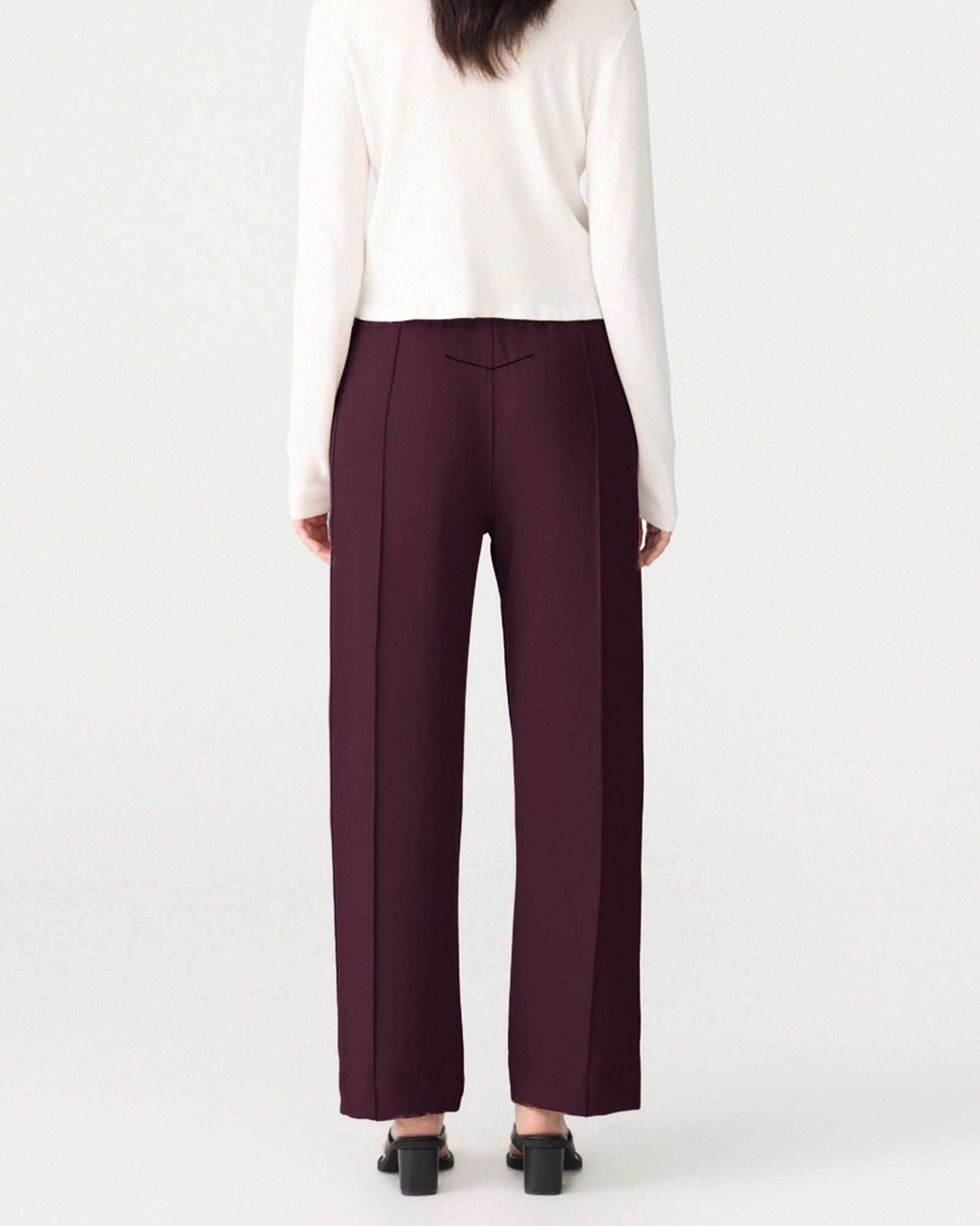 Twill Pinstitch Detail Pant in Dark Plum