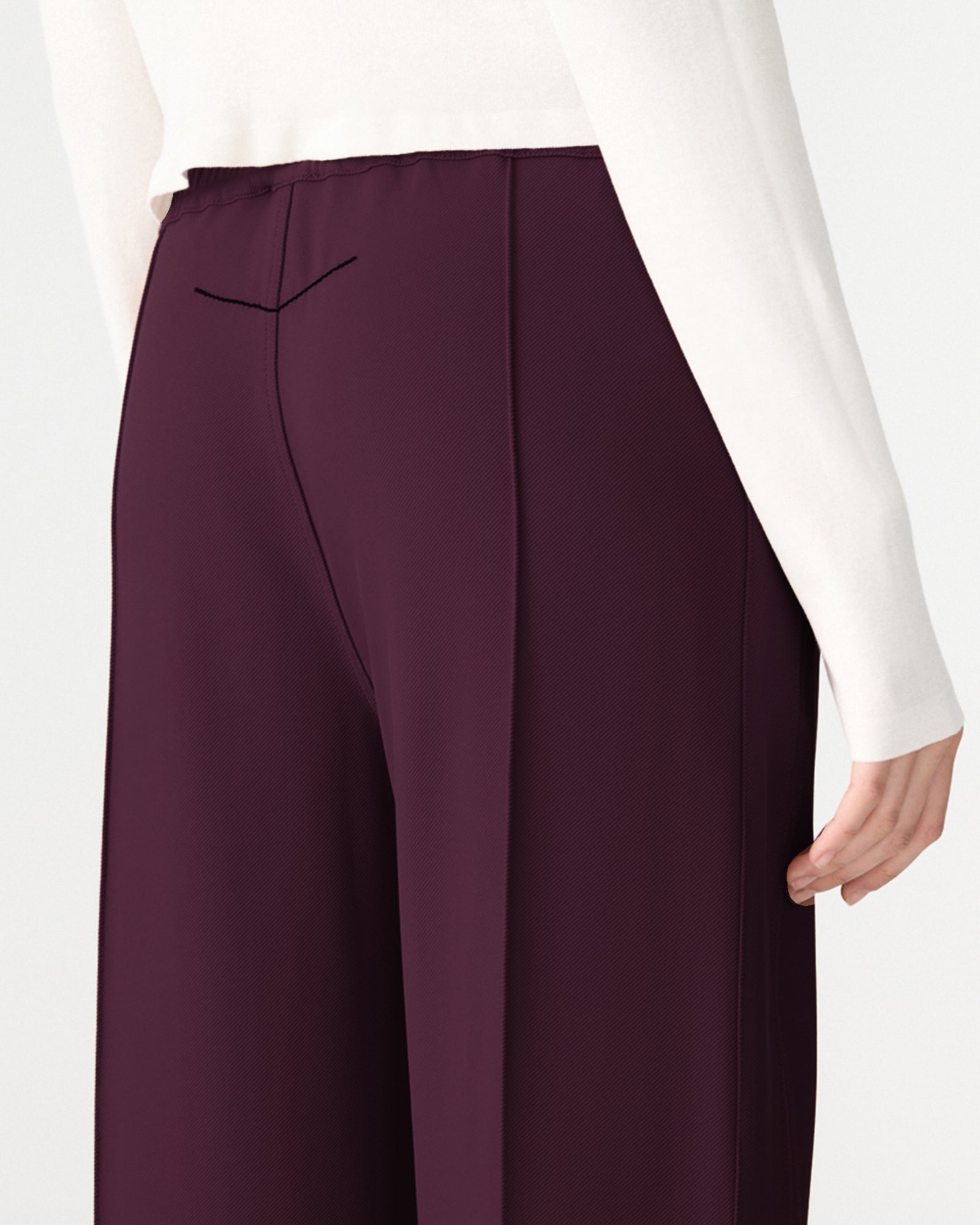 Twill Pinstitch Detail Pant in Dark Plum