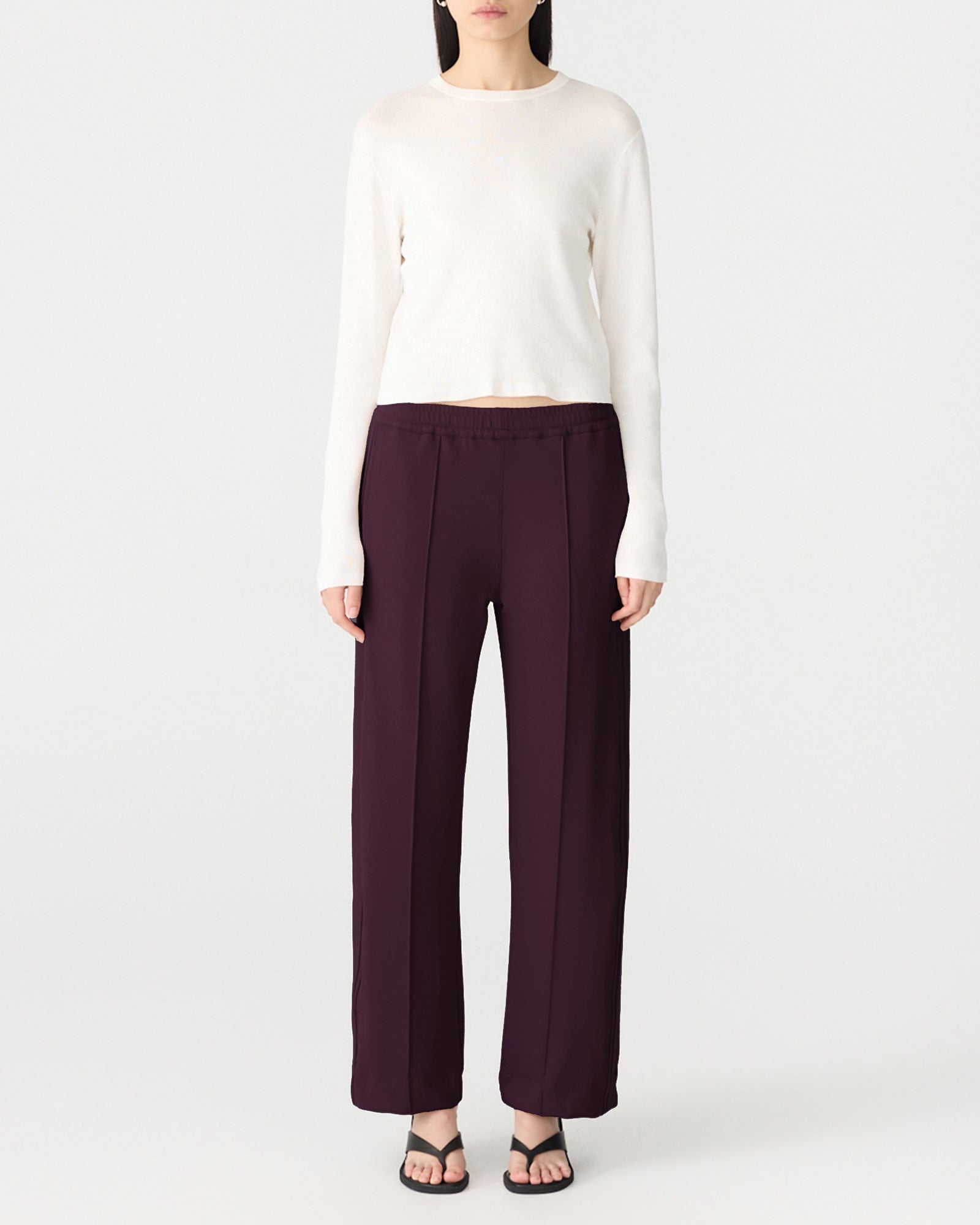 Twill Pinstitch Detail Pant in Dark Plum