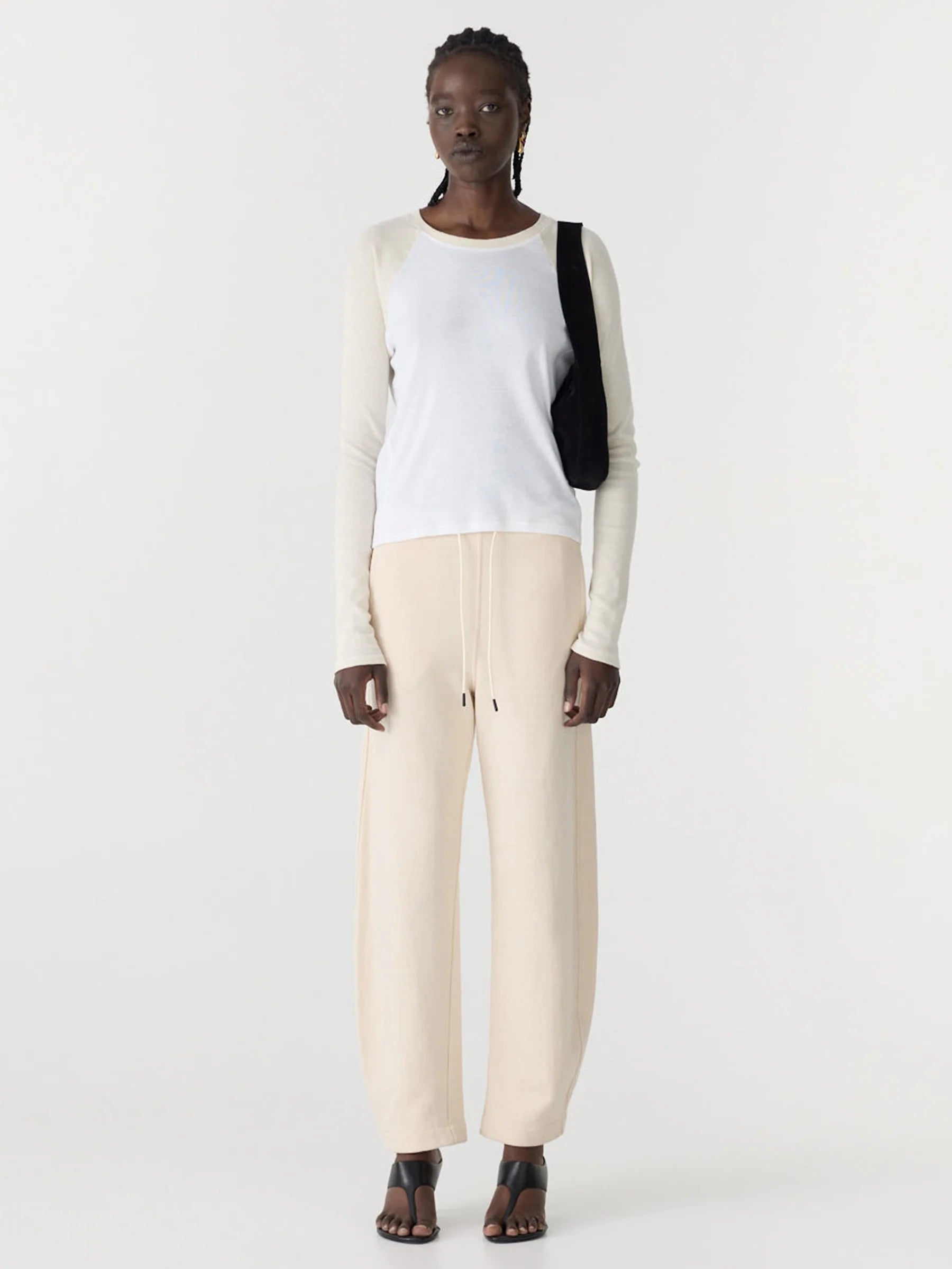 Fleece Barrel Leg Tracksuit Pant in Ecru