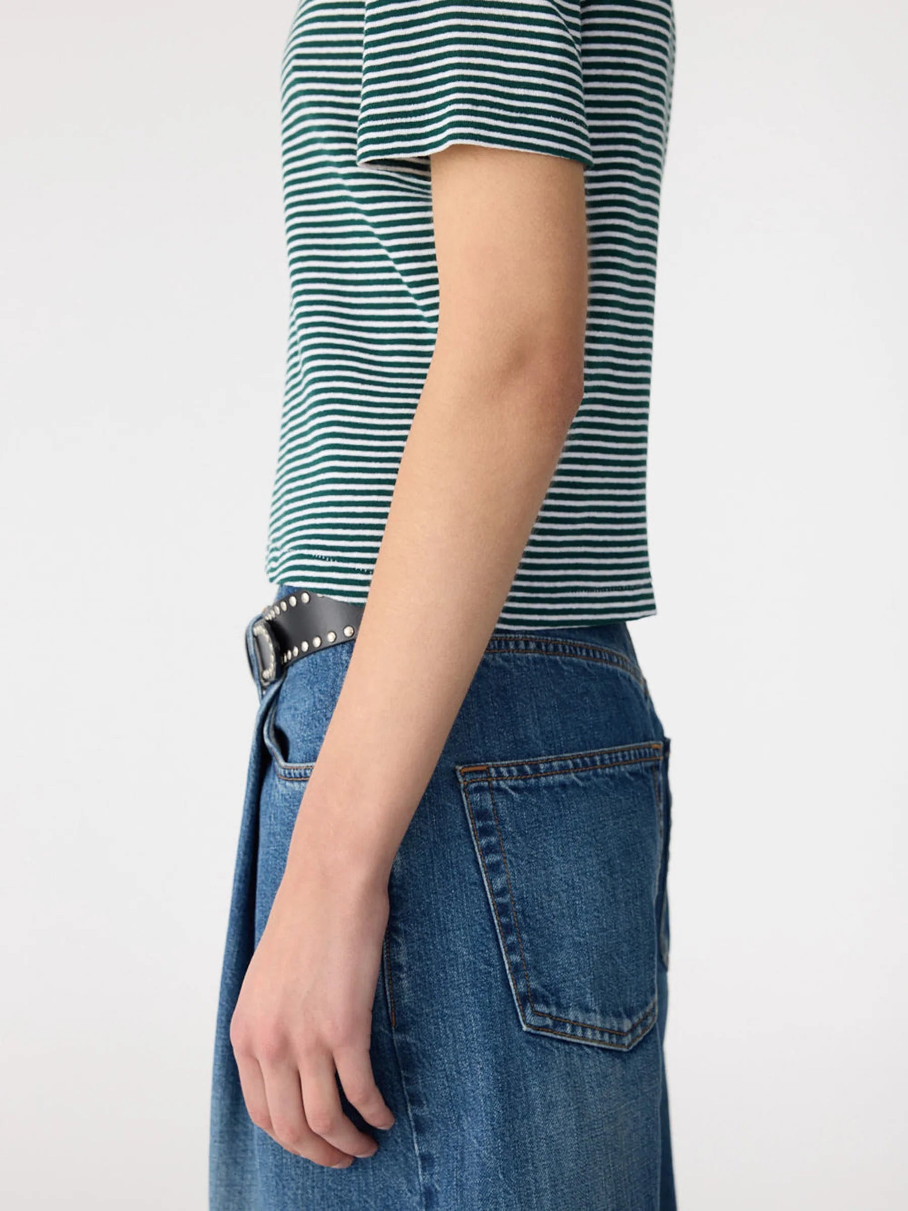 Stripe Rib Baby T-Shirt in Dark Forest/White